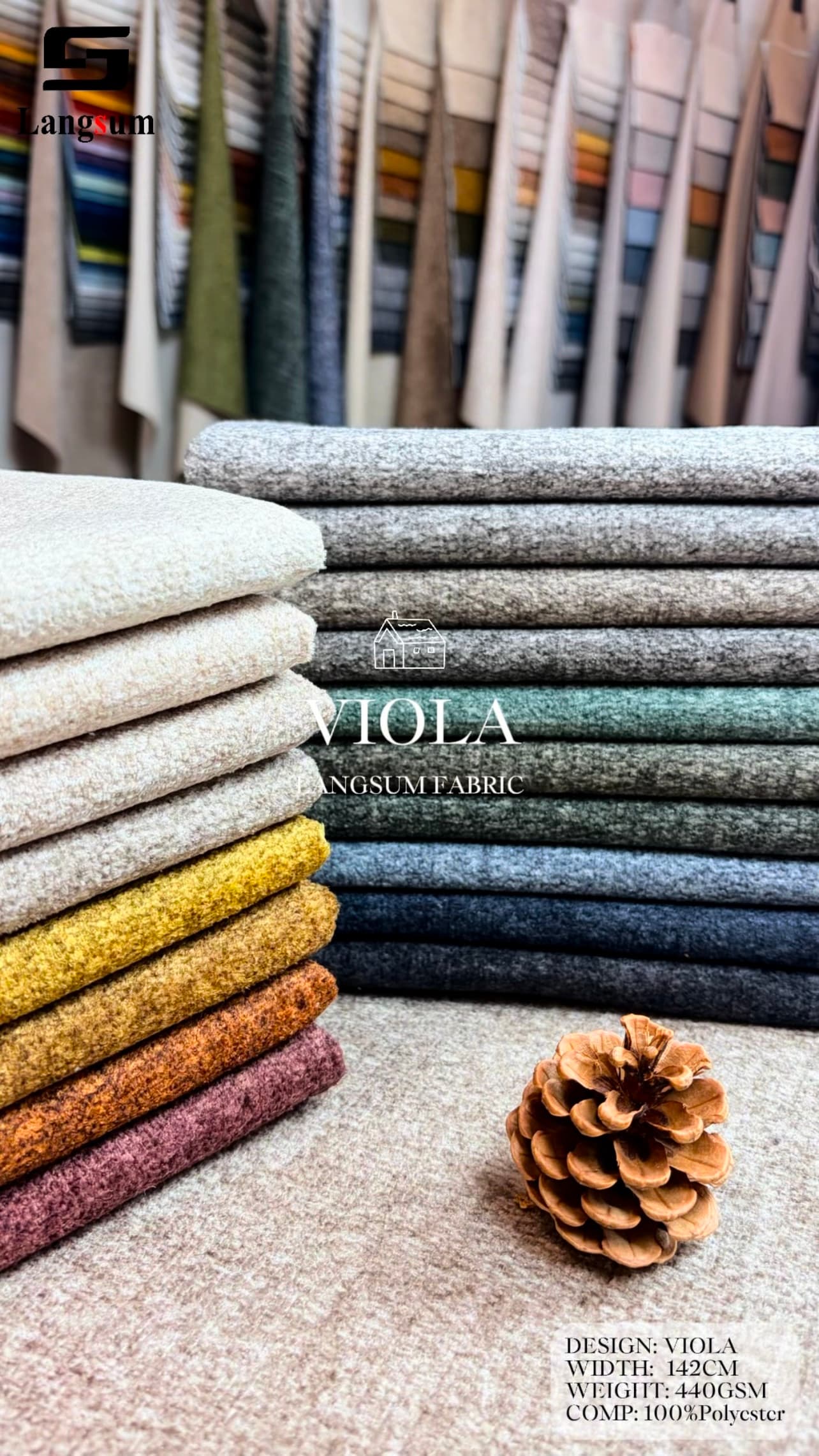 Upholstery fabric bulk purchase rolls in a factory warehouse — OEM ODM wholesale sofa fabric supplier Langsum