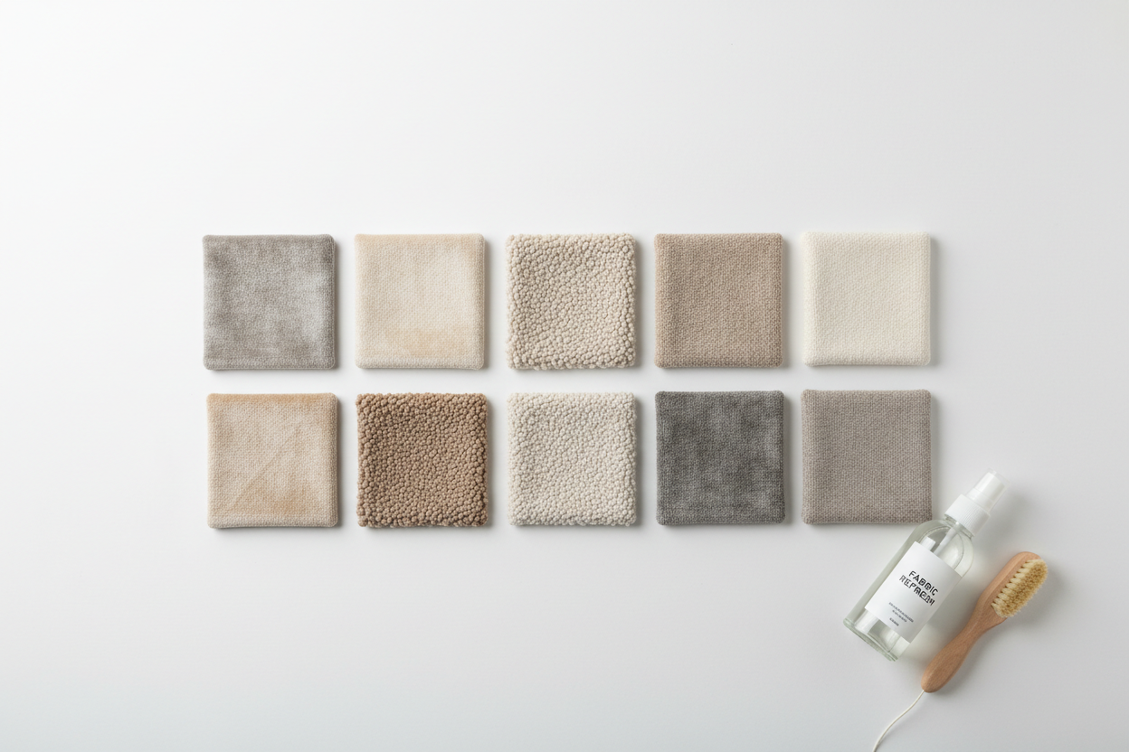 Water-resistant and stain-resistant sofa fabric swatches for B2B comparison