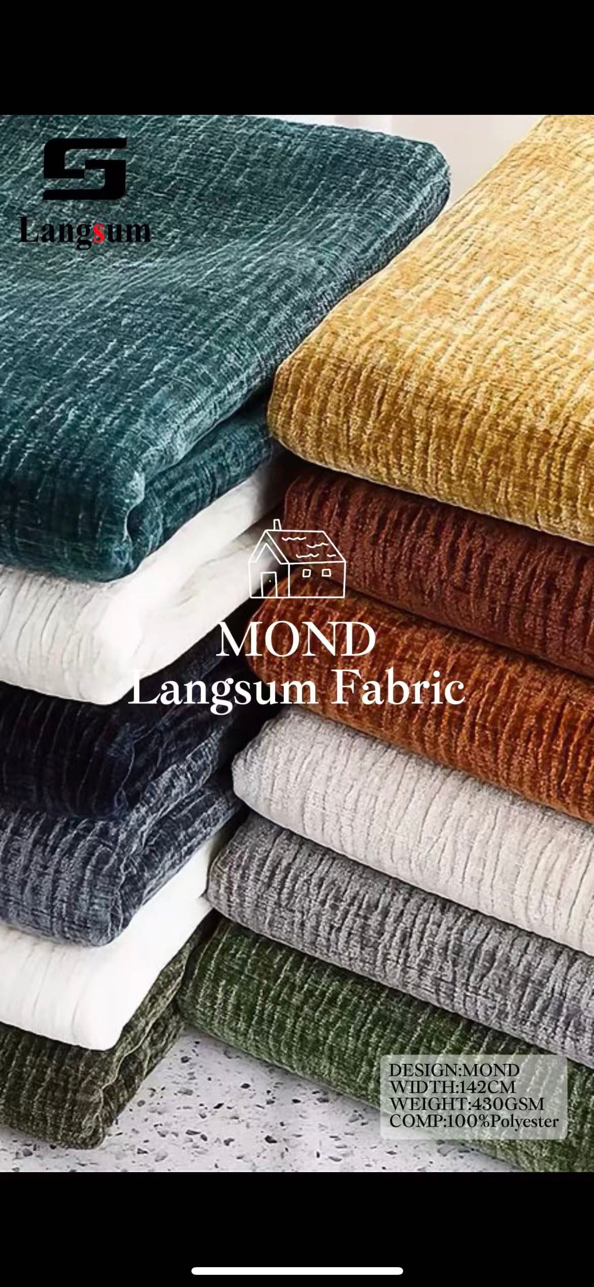 MOND Suede Fabric Polyester Upholstery Fabric – 430gsm, 56" Wide, 29 Colors Langsum Fabric