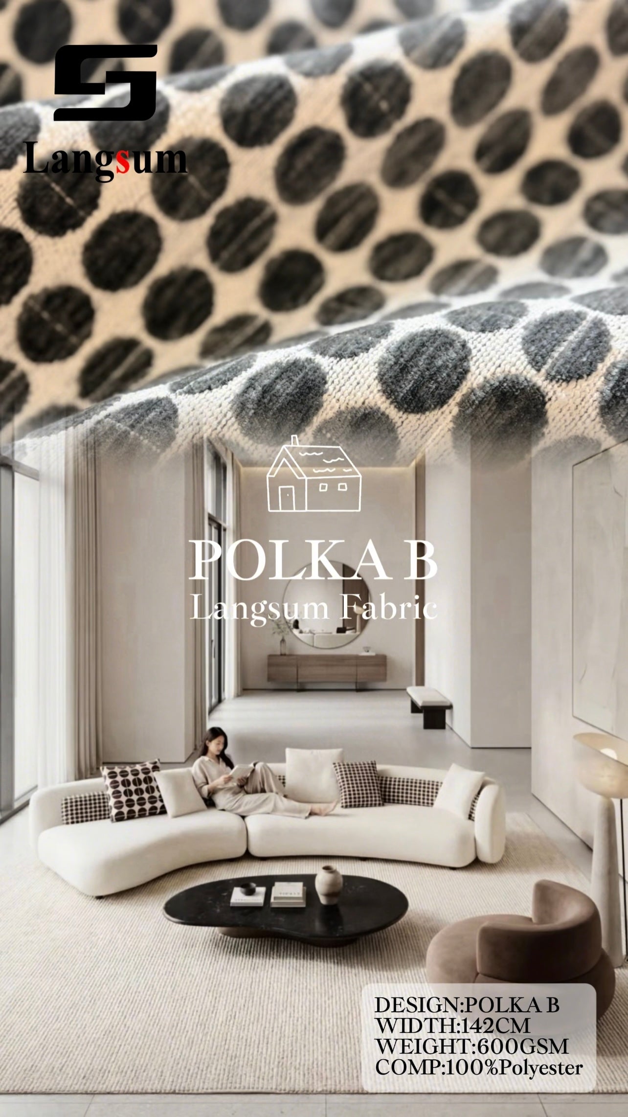 POLKA B Chenille Fabric Woven Jacquard Fabric – 600gsm, 56" Wide, 11 Colors Langsum Fabric