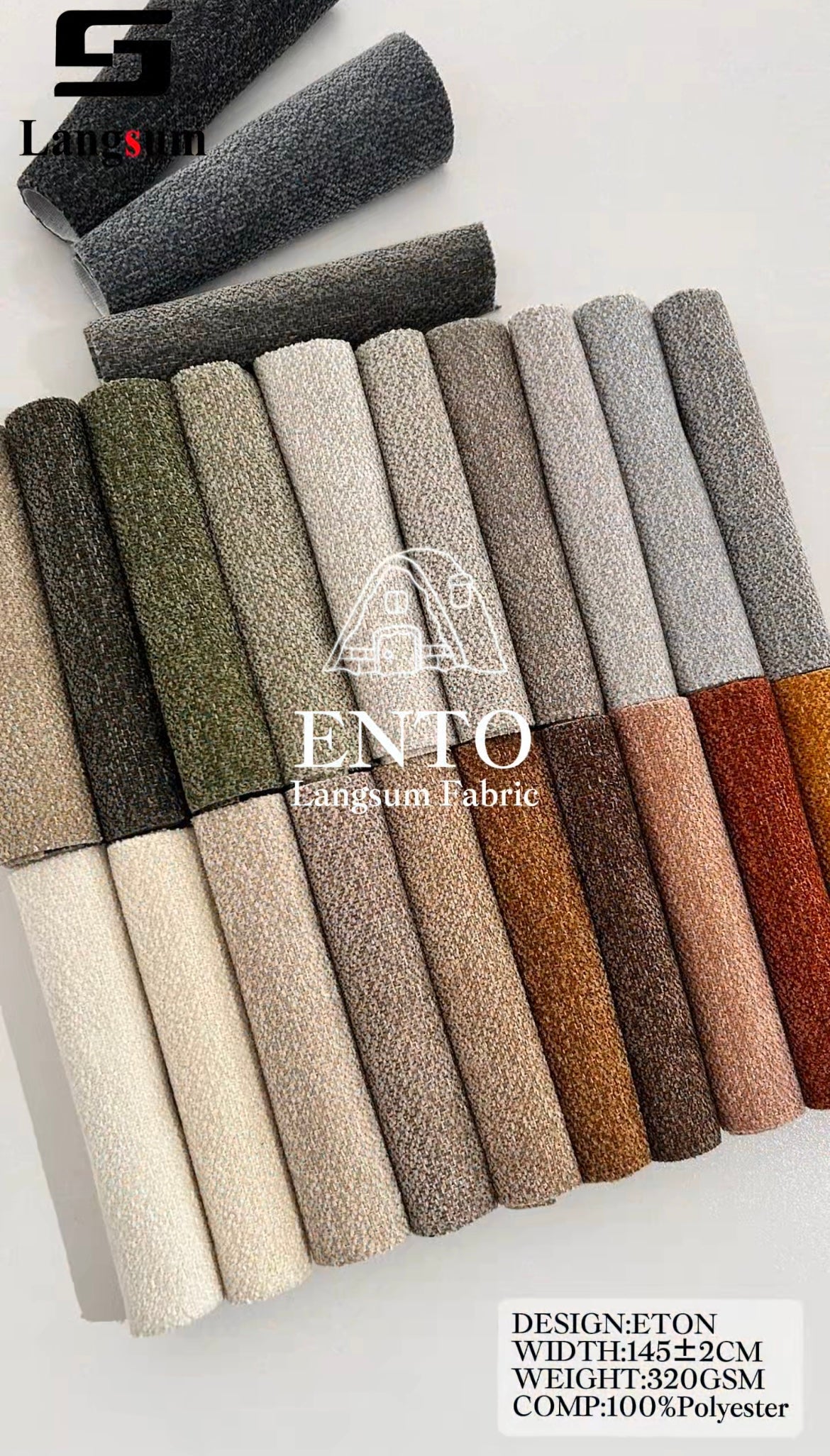 ENTO Suede Fabric Polyester Upholstery Fabric – 320gsm, 56" Wide, 23 Colors Langsum Fabric