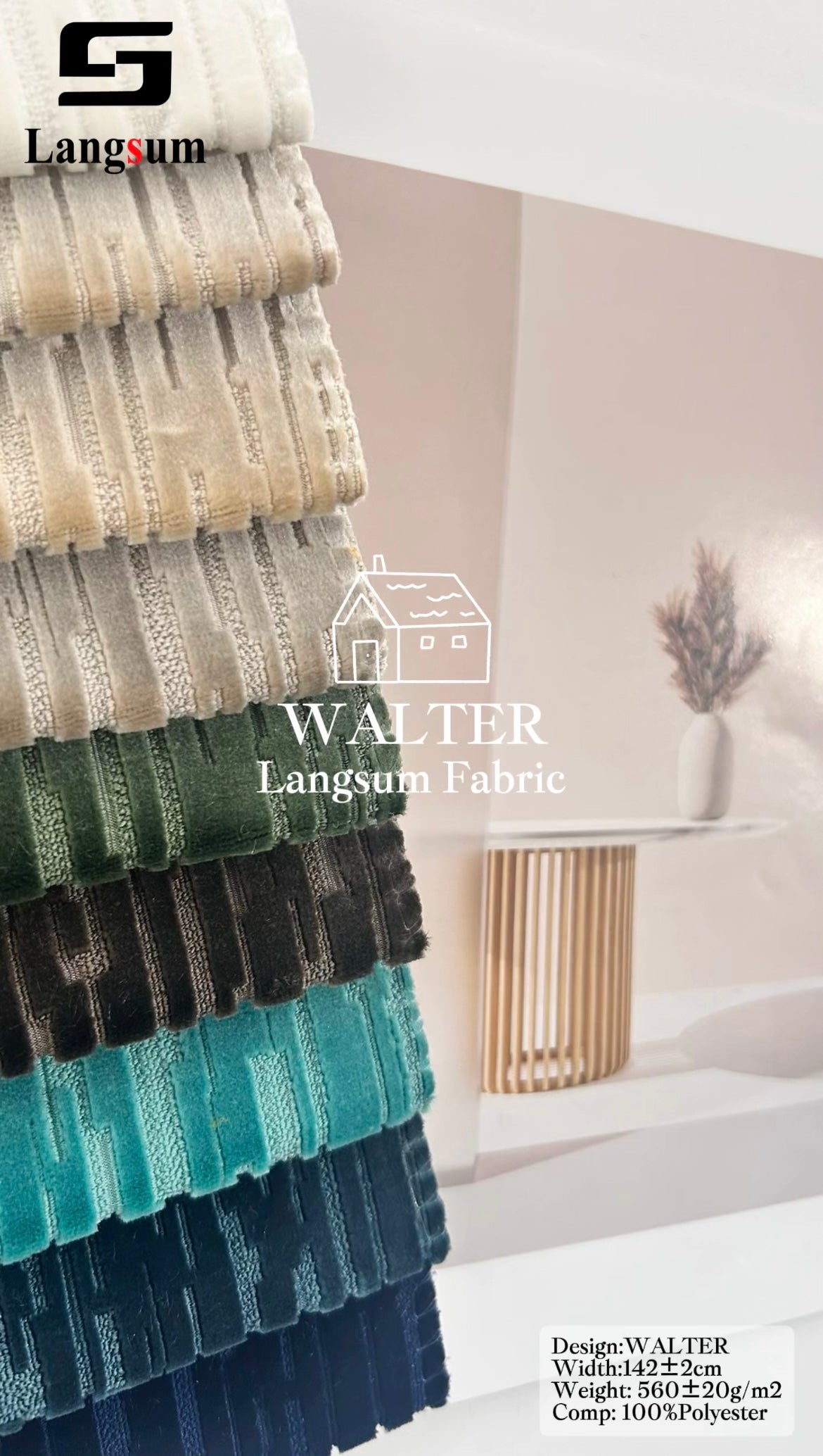 WALTER Chenille Fabric Woven Jacquard Fabric – 560gsm, 56" Wide, 16 Colors Langsum Fabric