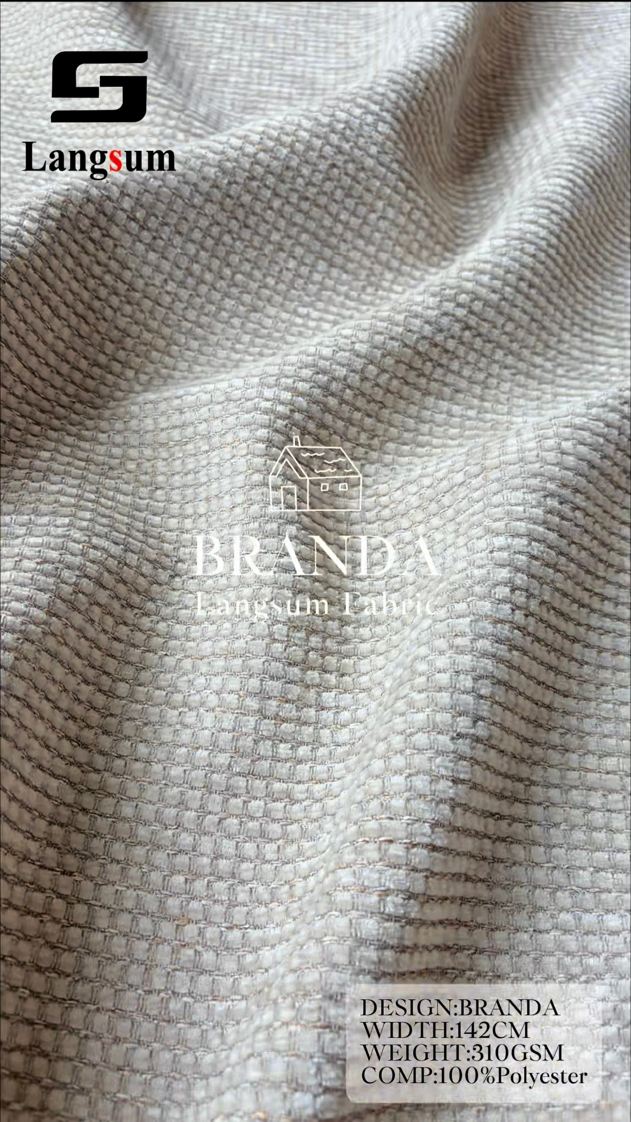 BRANDA Chenille Fabric Woven Jacquard Fabric – 310gsm, 56" Wide, 44 Colors Langsum Fabric