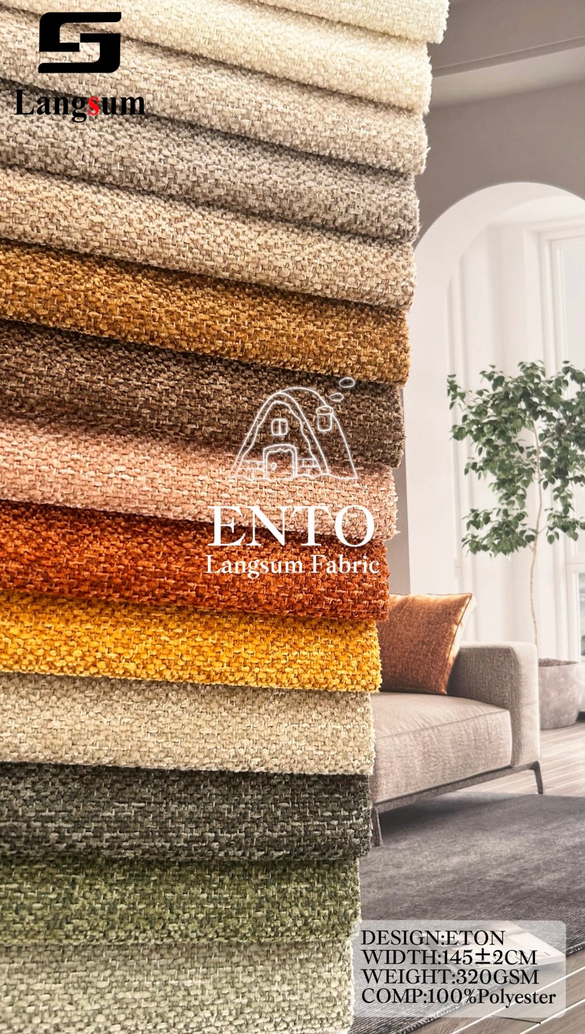 ENTO Suede Fabric Polyester Upholstery Fabric – 320gsm, 56" Wide, 23 Colors Langsum Fabric