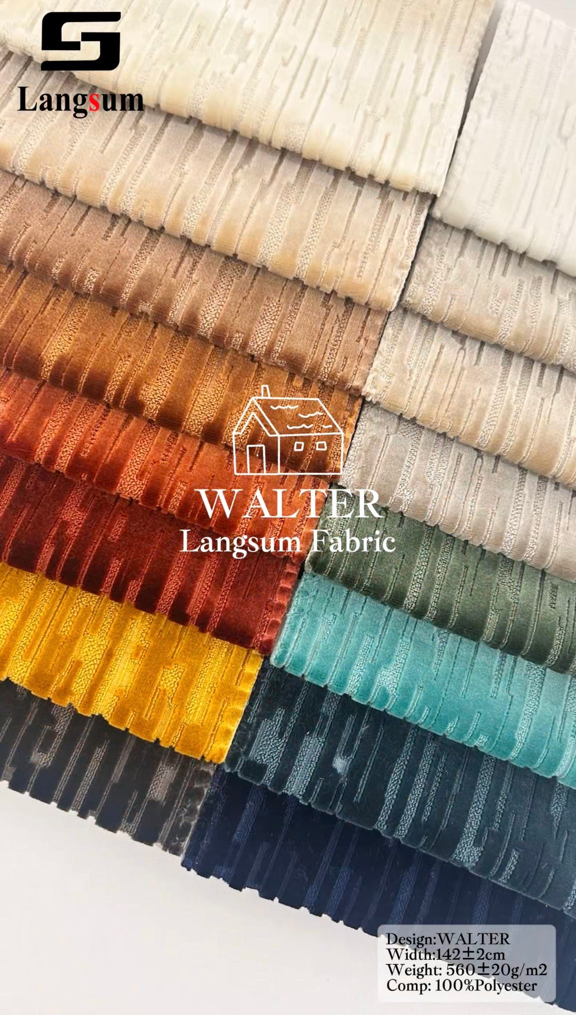 WALTER Chenille Fabric Woven Jacquard Fabric – 560gsm, 56" Wide, 16 Colors Langsum Fabric