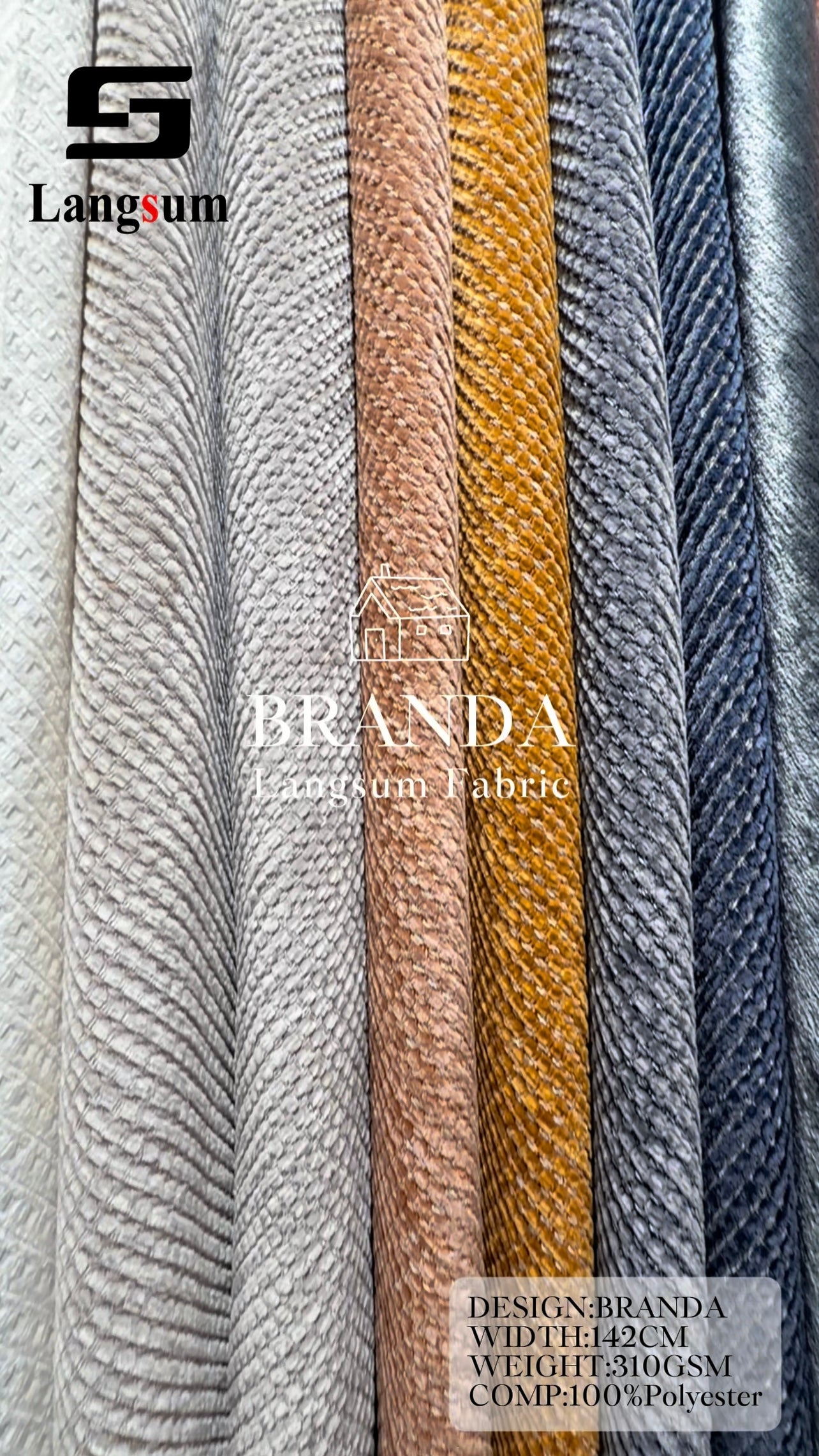 BRANDA Chenille Fabric Woven Jacquard Fabric – 310gsm, 56" Wide, 44 Colors Langsum Fabric