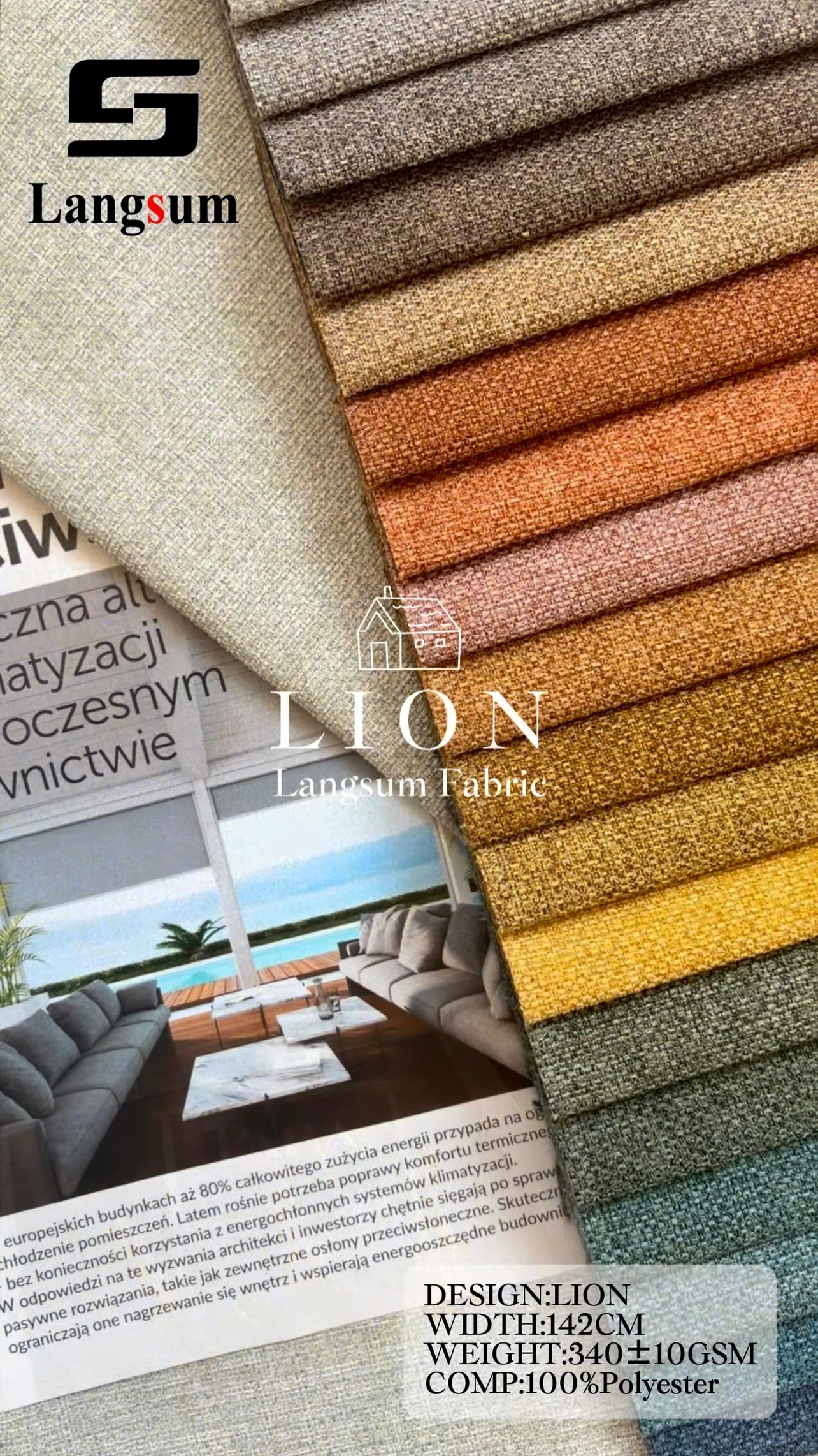 LION Chenille Fabric Woven Jacquard Fabric – 340gsm, 56" Wide, 26 Colors Langsum Fabric