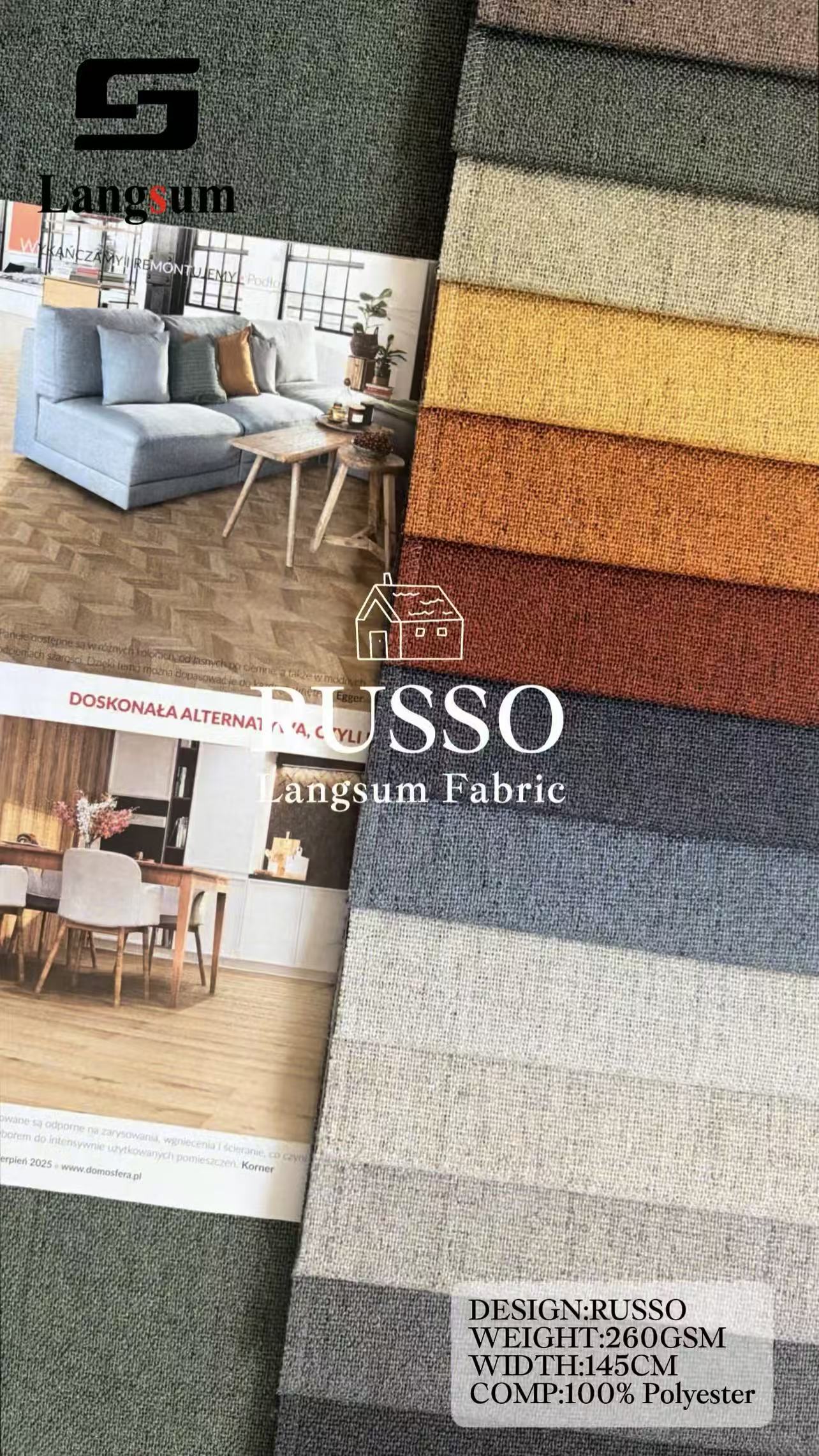 RUSSO Chenille Fabric Woven Jacquard Fabric – 260gsm, 56" Wide, 18 Colors Langsum Fabric