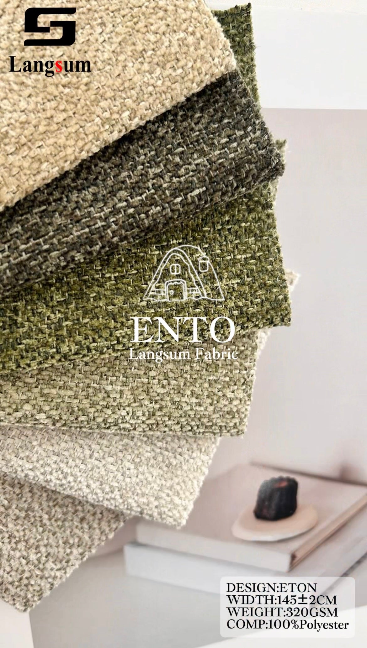 ENTO Suede Fabric Polyester Upholstery Fabric – 320gsm, 56" Wide, 23 Colors Langsum Fabric