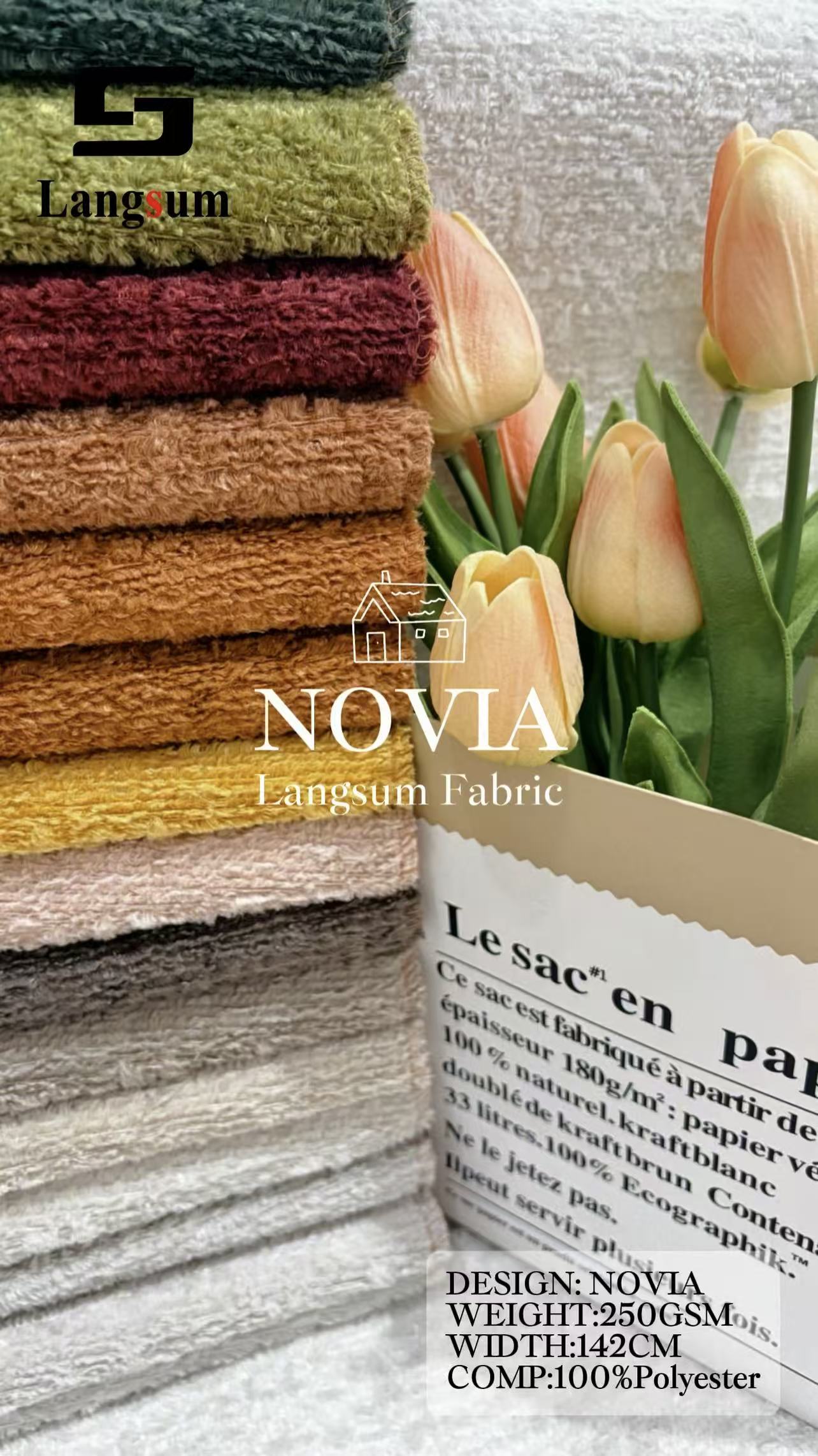 NOVIA Velvet Fabric Knitted Fabric Jacquard – 250gsm, 56" Wide, 22 Colors Langsum Fabric