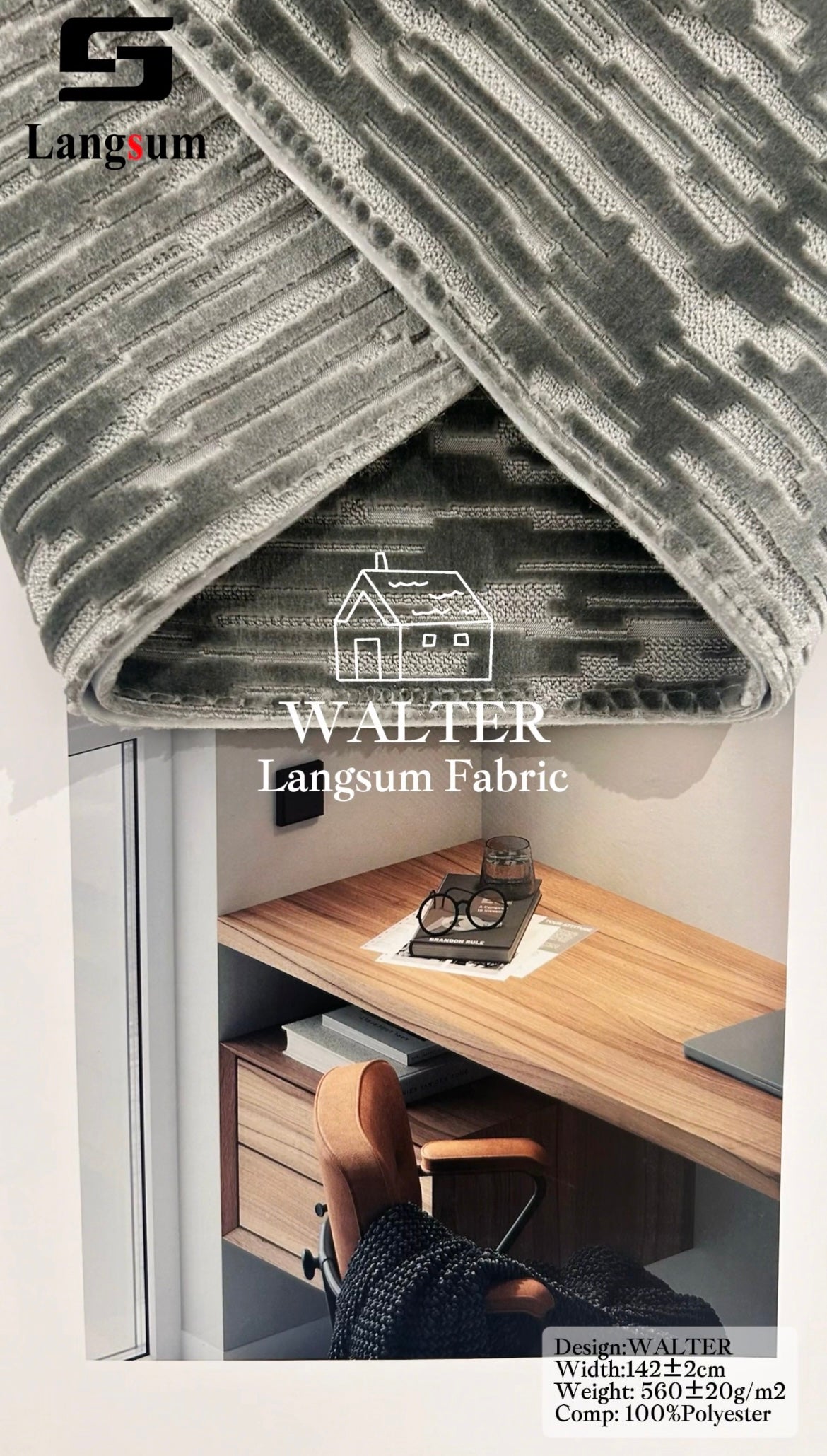 WALTER Chenille Fabric Woven Jacquard Fabric – 560gsm, 56" Wide, 16 Colors Langsum Fabric