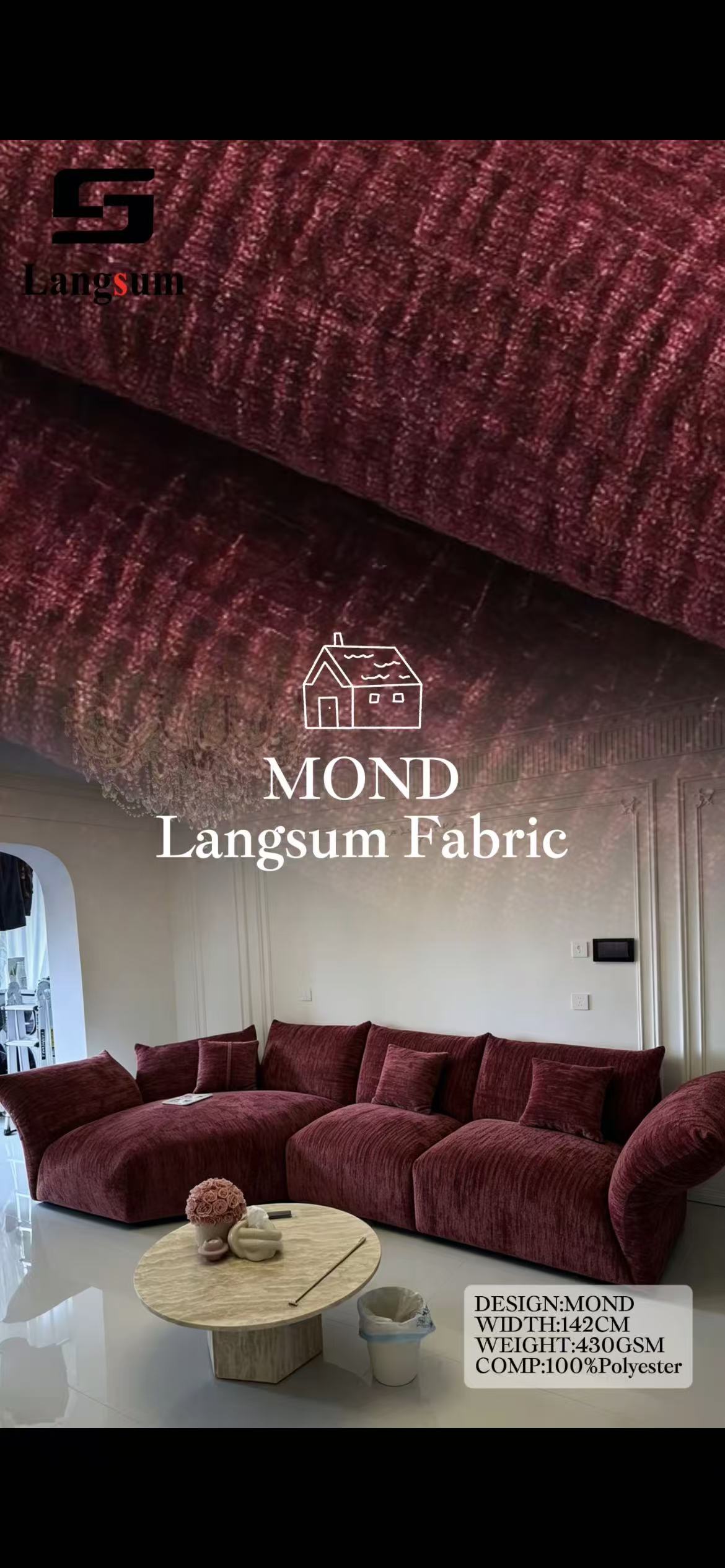 MOND Suede Fabric Polyester Upholstery Fabric – 430gsm, 56" Wide, 29 Colors Langsum Fabric