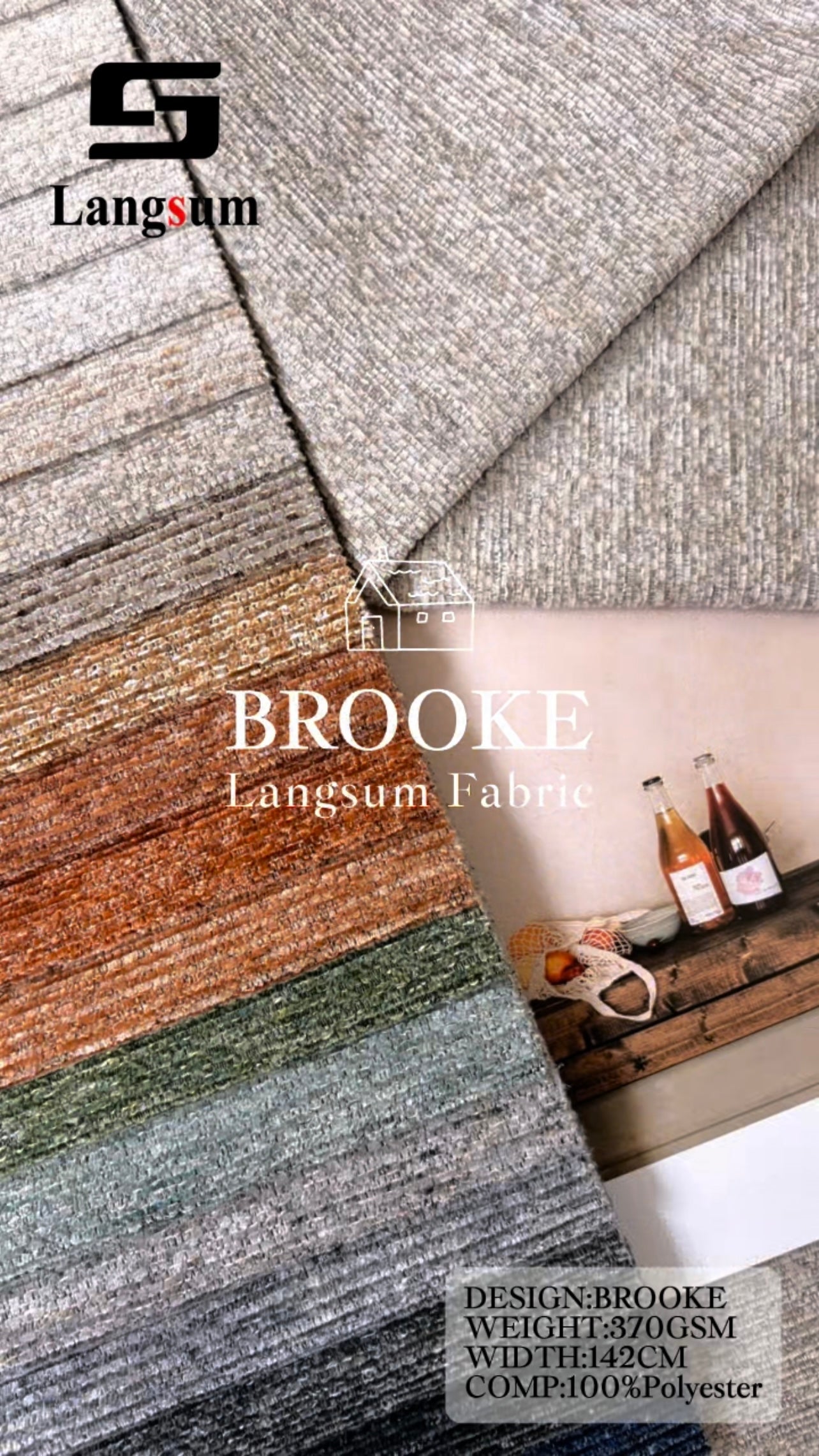 BROOKE Chenille Fabric Woven Jacquard Fabric – 370gsm, 56" Wide, 25 Colors Langsum Fabric