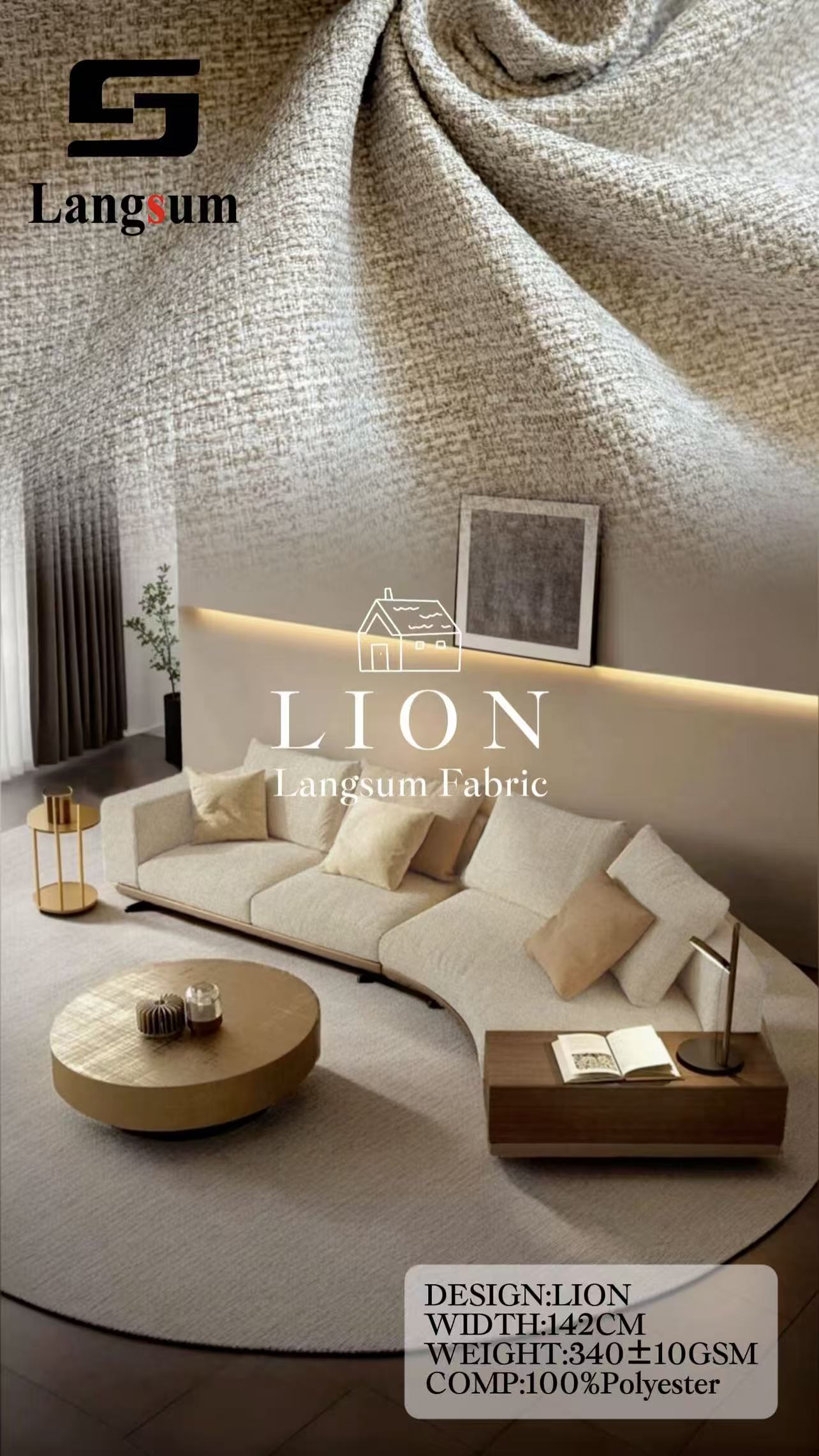 LION Chenille Fabric Woven Jacquard Fabric – 340gsm, 56" Wide, 26 Colors Langsum Fabric