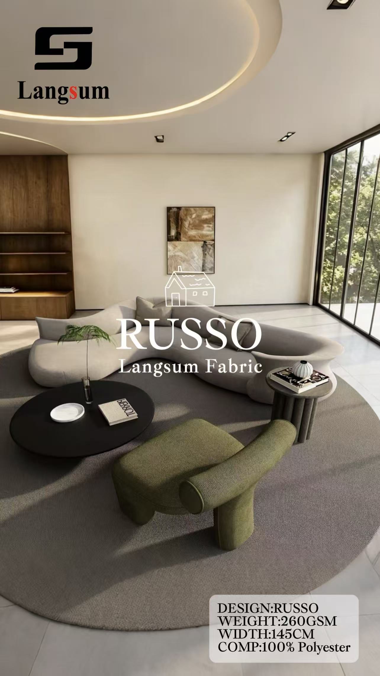RUSSO Chenille Fabric Woven Jacquard Fabric – 260gsm, 56" Wide, 18 Colors Langsum Fabric