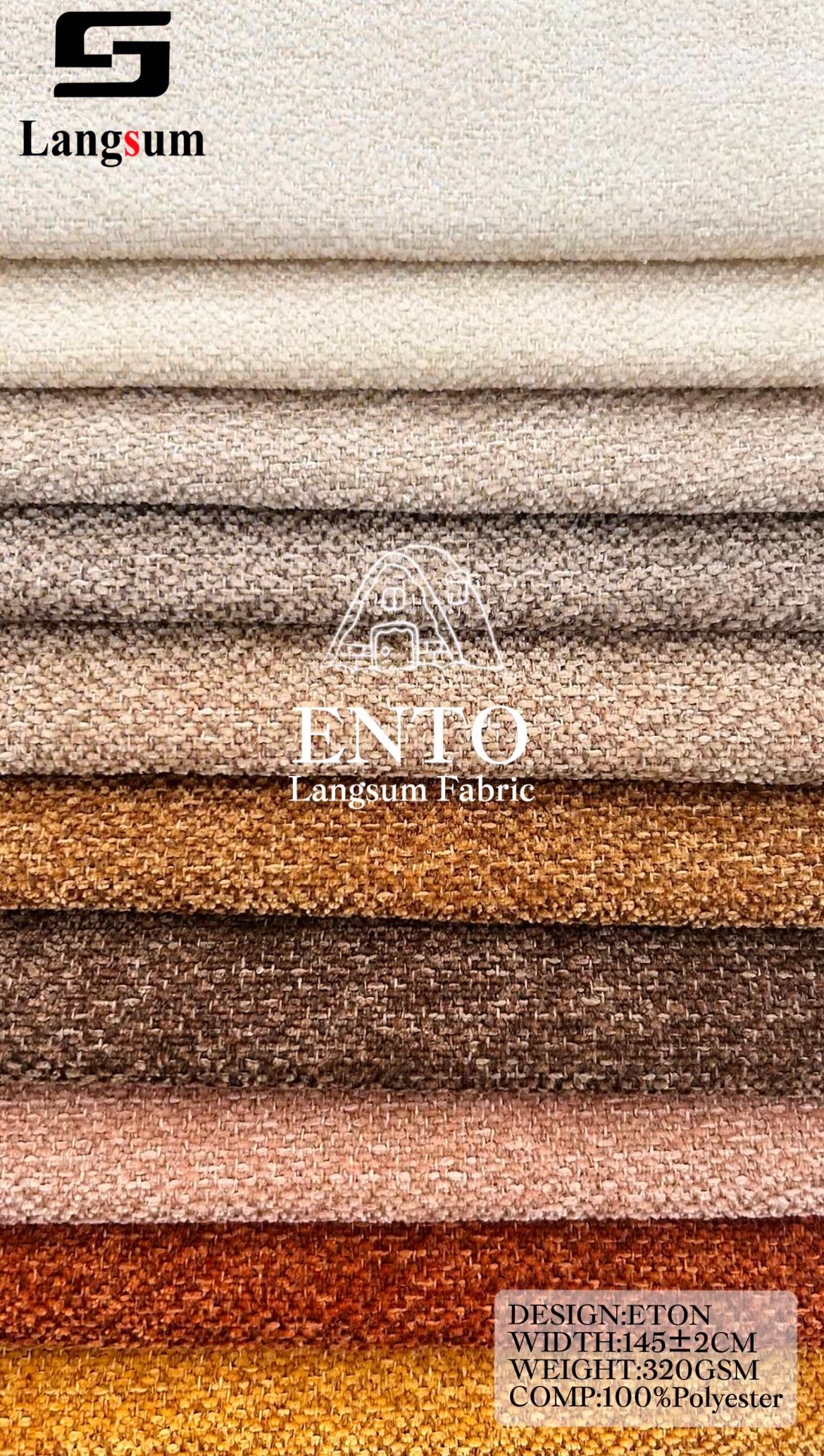 ENTO Suede Fabric Polyester Upholstery Fabric – 320gsm, 56" Wide, 23 Colors Langsum Fabric
