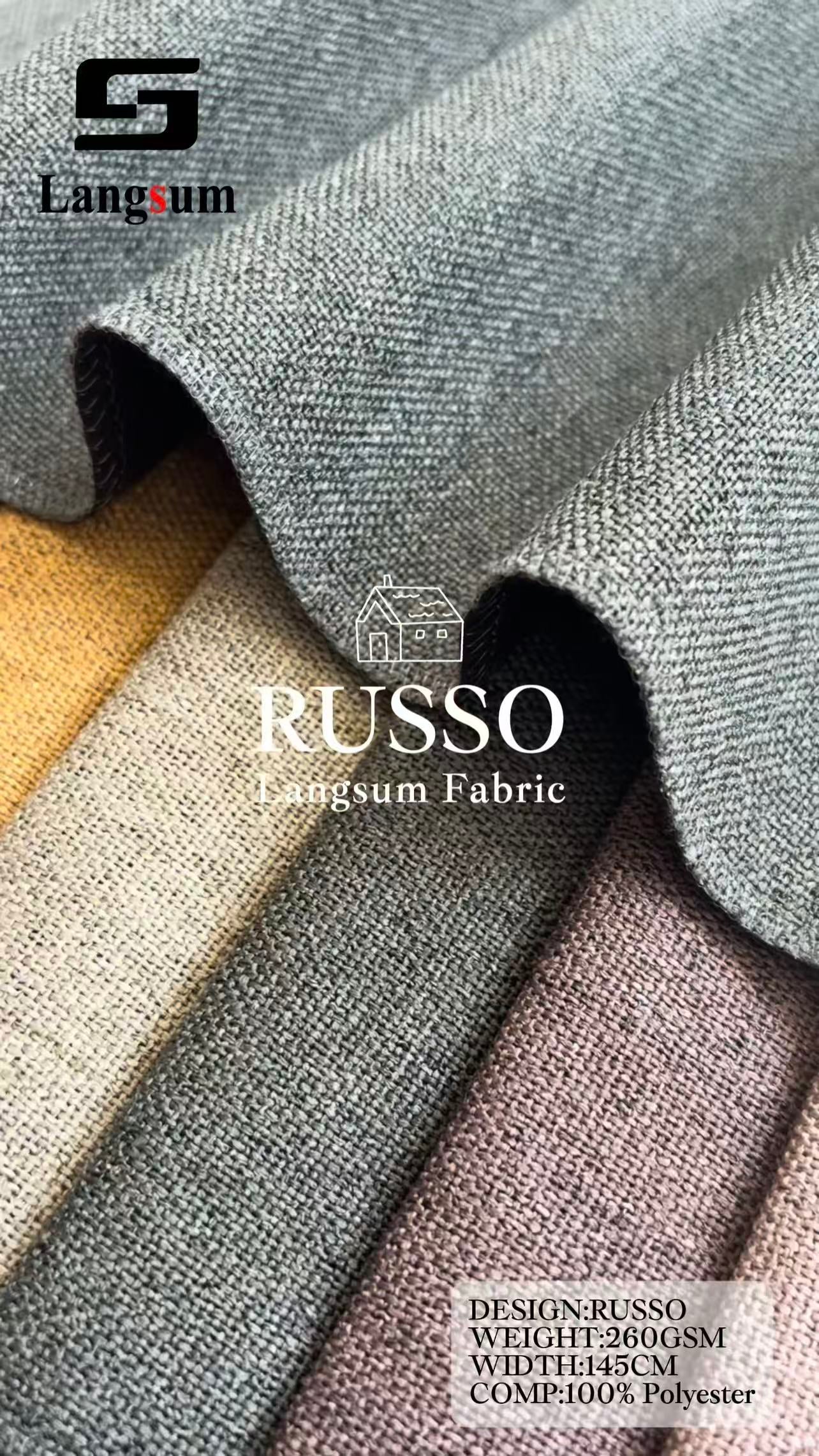 RUSSO Chenille Fabric Woven Jacquard Fabric – 260gsm, 56" Wide, 18 Colors Langsum Fabric