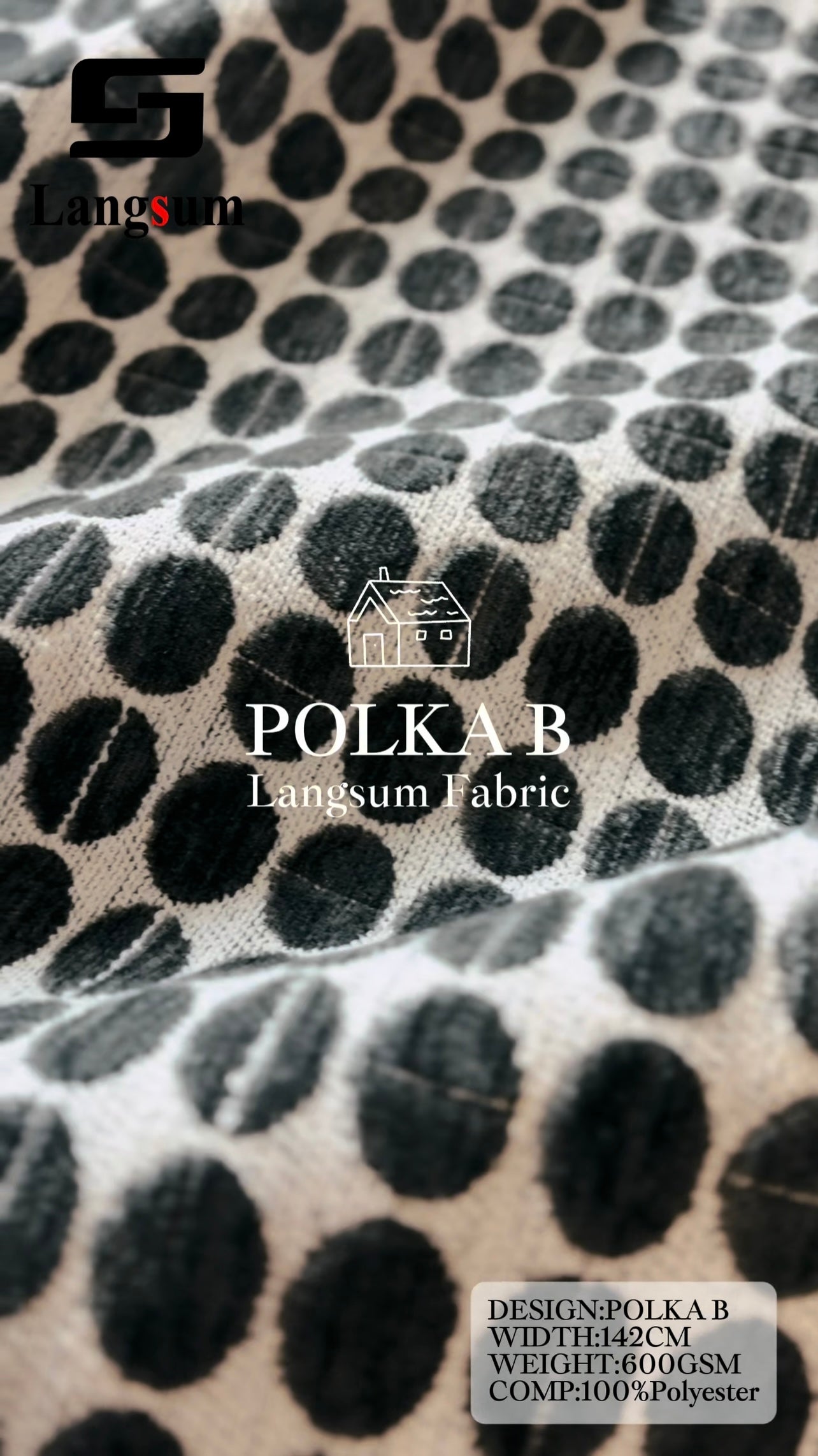 POLKA B Chenille Fabric Woven Jacquard Fabric – 600gsm, 56" Wide, 11 Colors Langsum Fabric