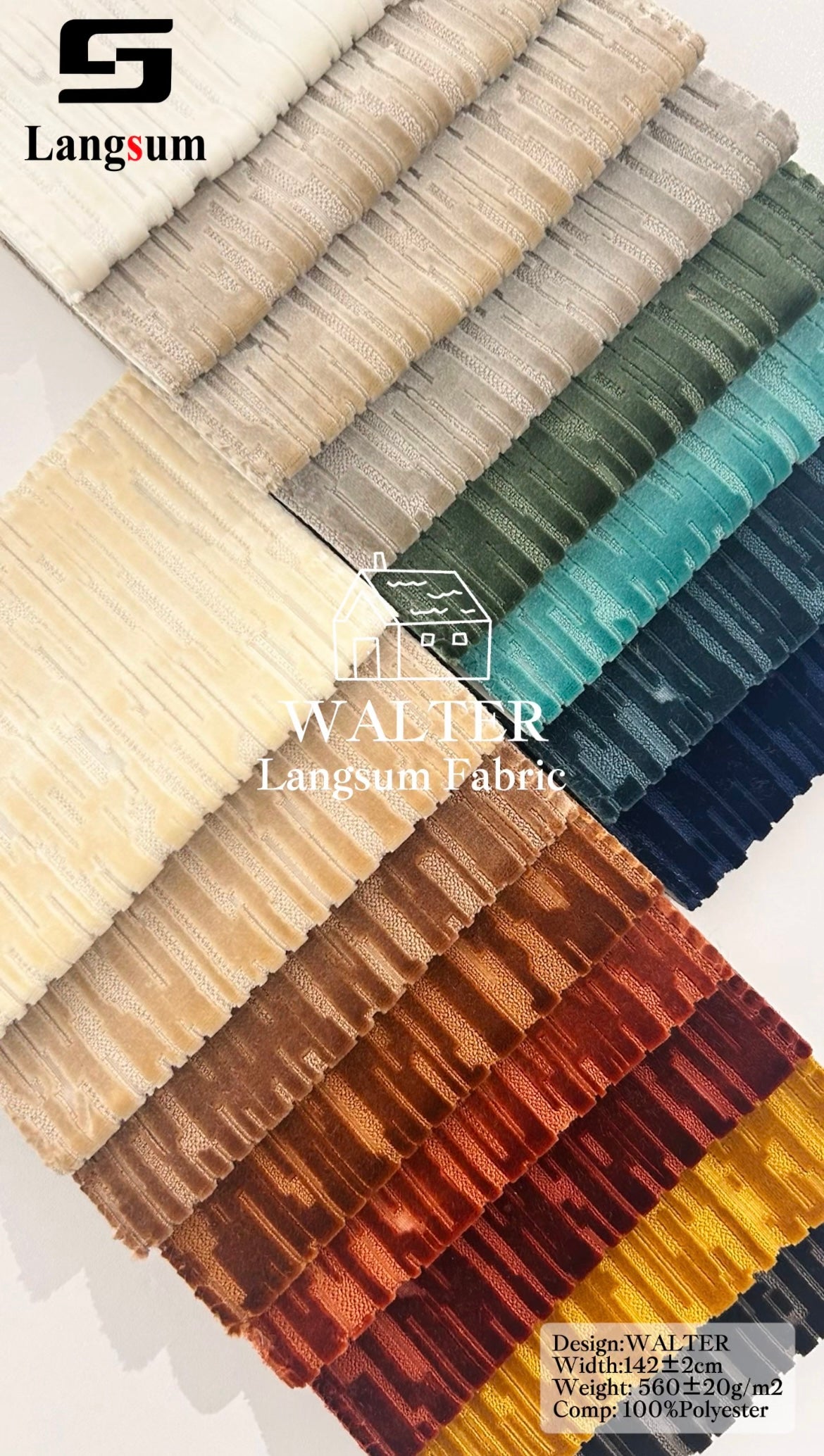 WALTER Chenille Fabric Woven Jacquard Fabric – 560gsm, 56" Wide, 16 Colors Langsum Fabric