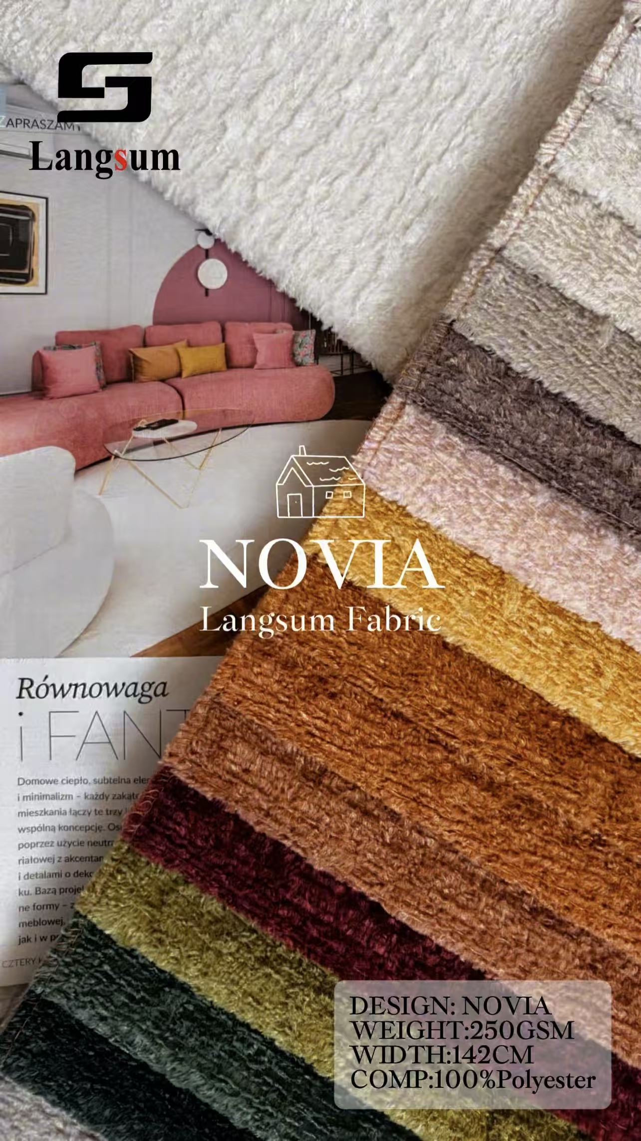 NOVIA Velvet Fabric Knitted Fabric Jacquard – 250gsm, 56" Wide, 22 Colors Langsum Fabric