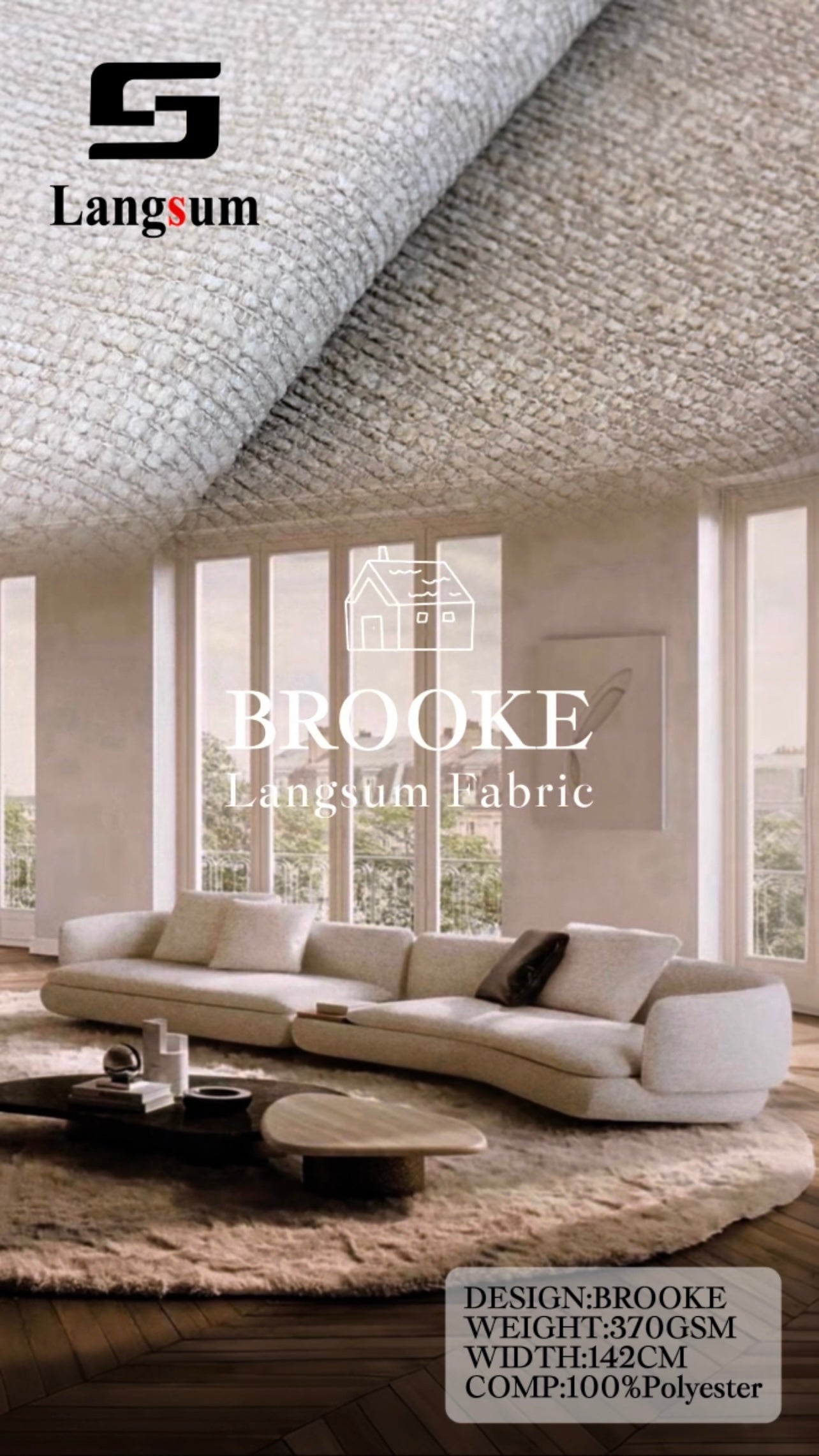 BROOKE Chenille Fabric Woven Jacquard Fabric – 370gsm, 56" Wide, 25 Colors Langsum Fabric
