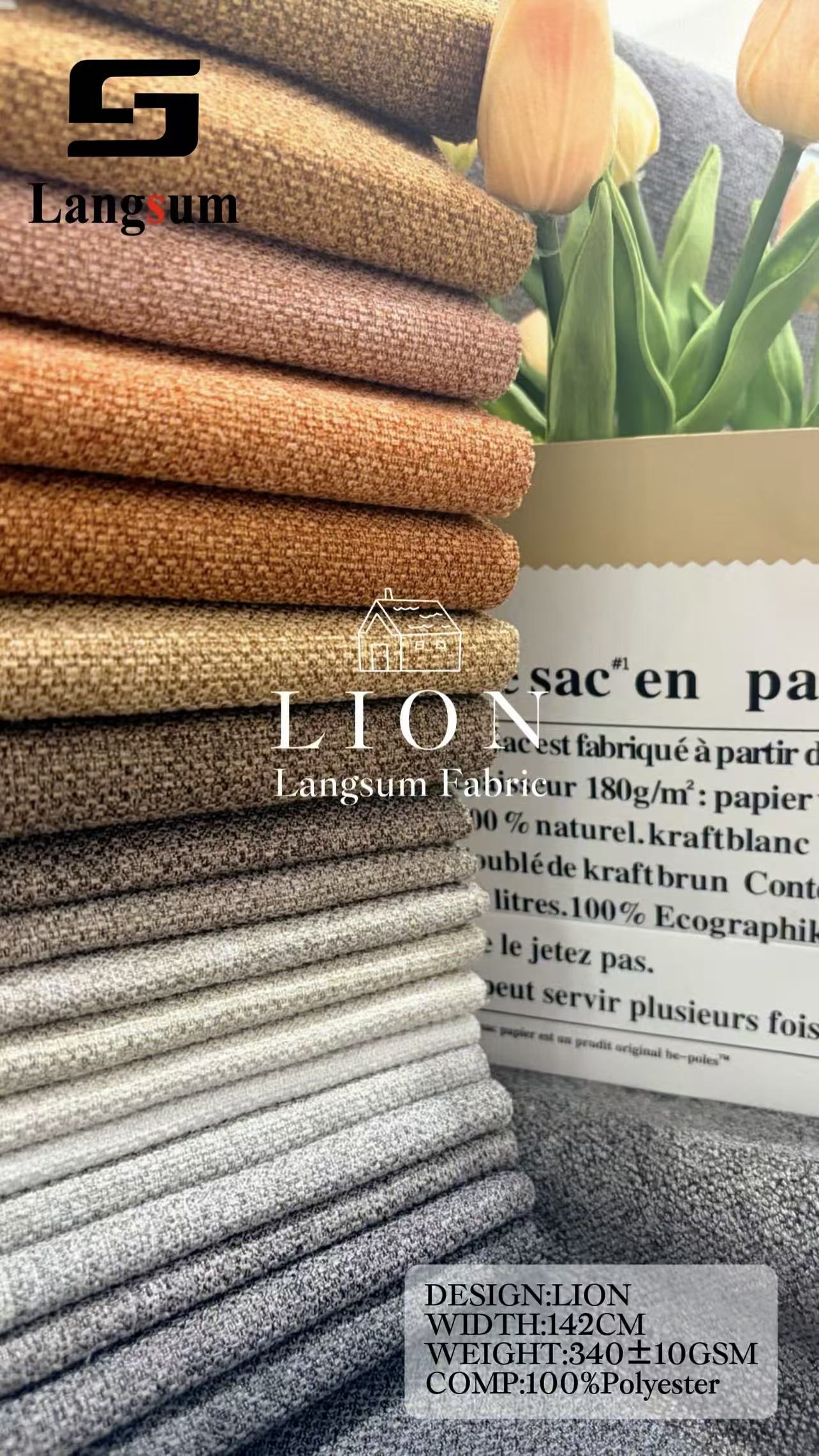 LION Chenille Fabric Woven Jacquard Fabric – 340gsm, 56" Wide, 26 Colors Langsum Fabric