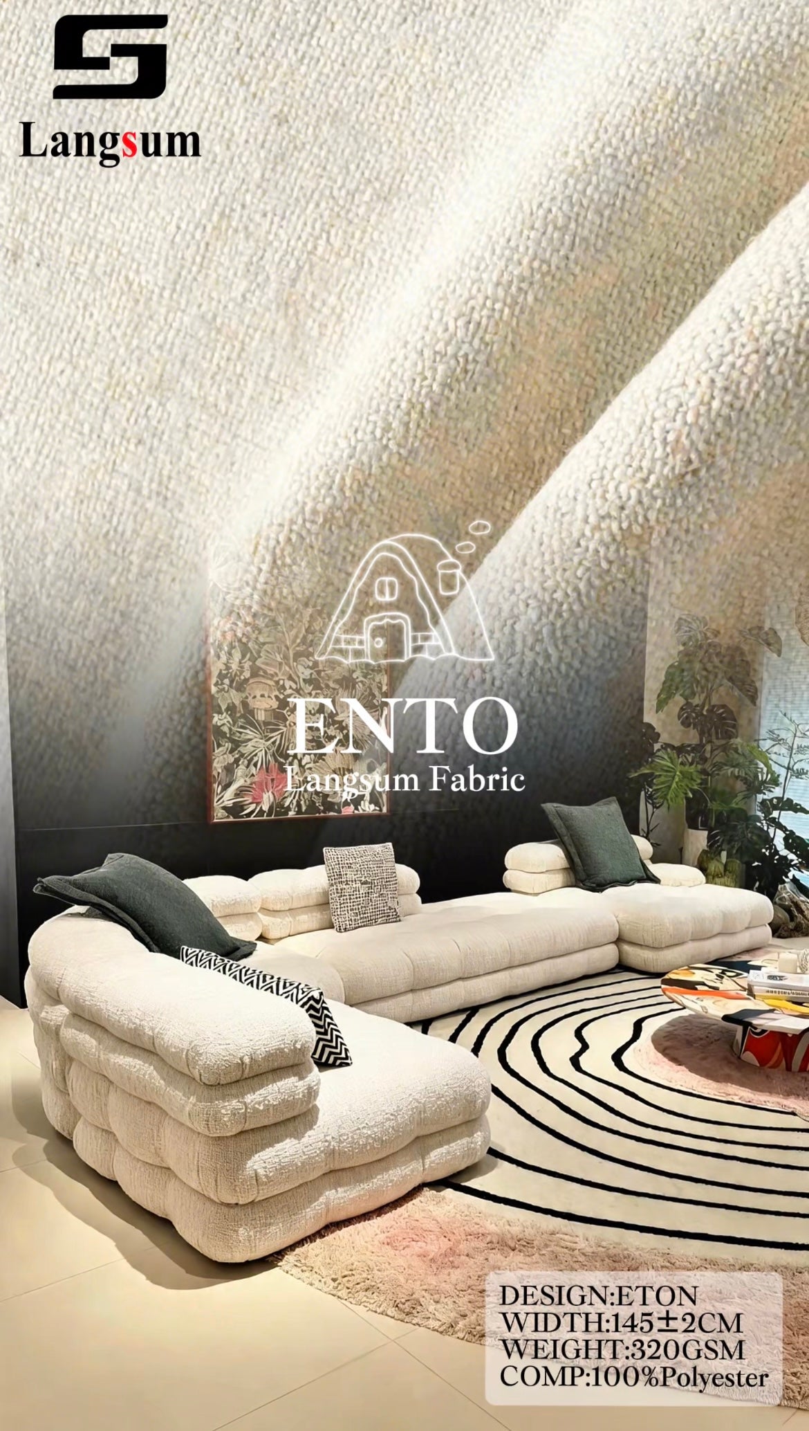 ENTO Suede Fabric Polyester Upholstery Fabric – 320gsm, 56" Wide, 23 Colors Langsum Fabric