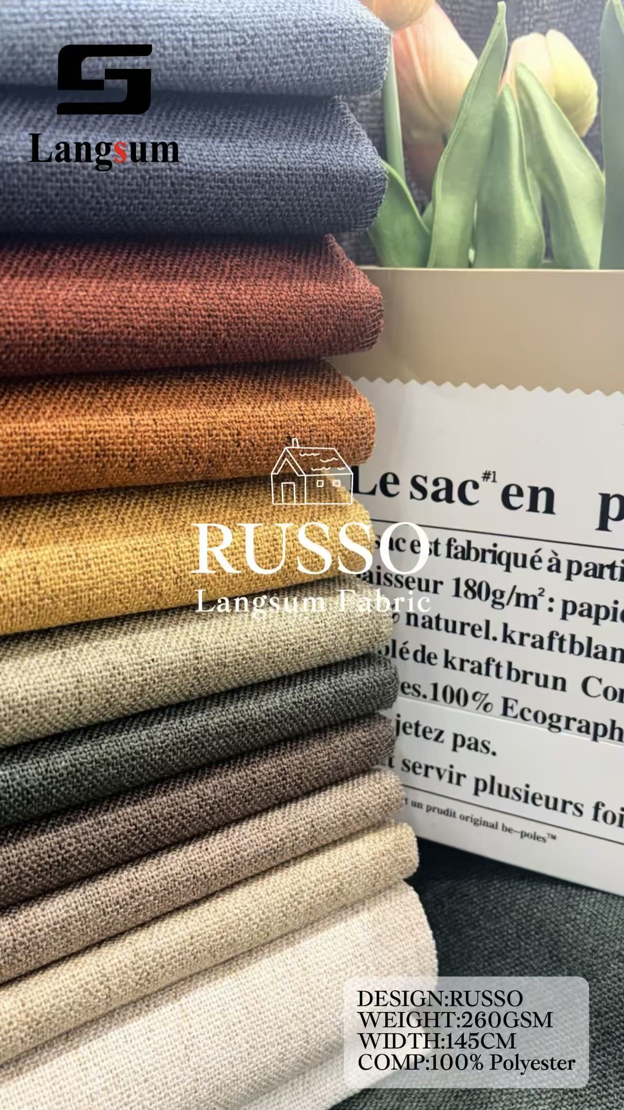 RUSSO Chenille Fabric Woven Jacquard Fabric – 260gsm, 56" Wide, 18 Colors Langsum Fabric