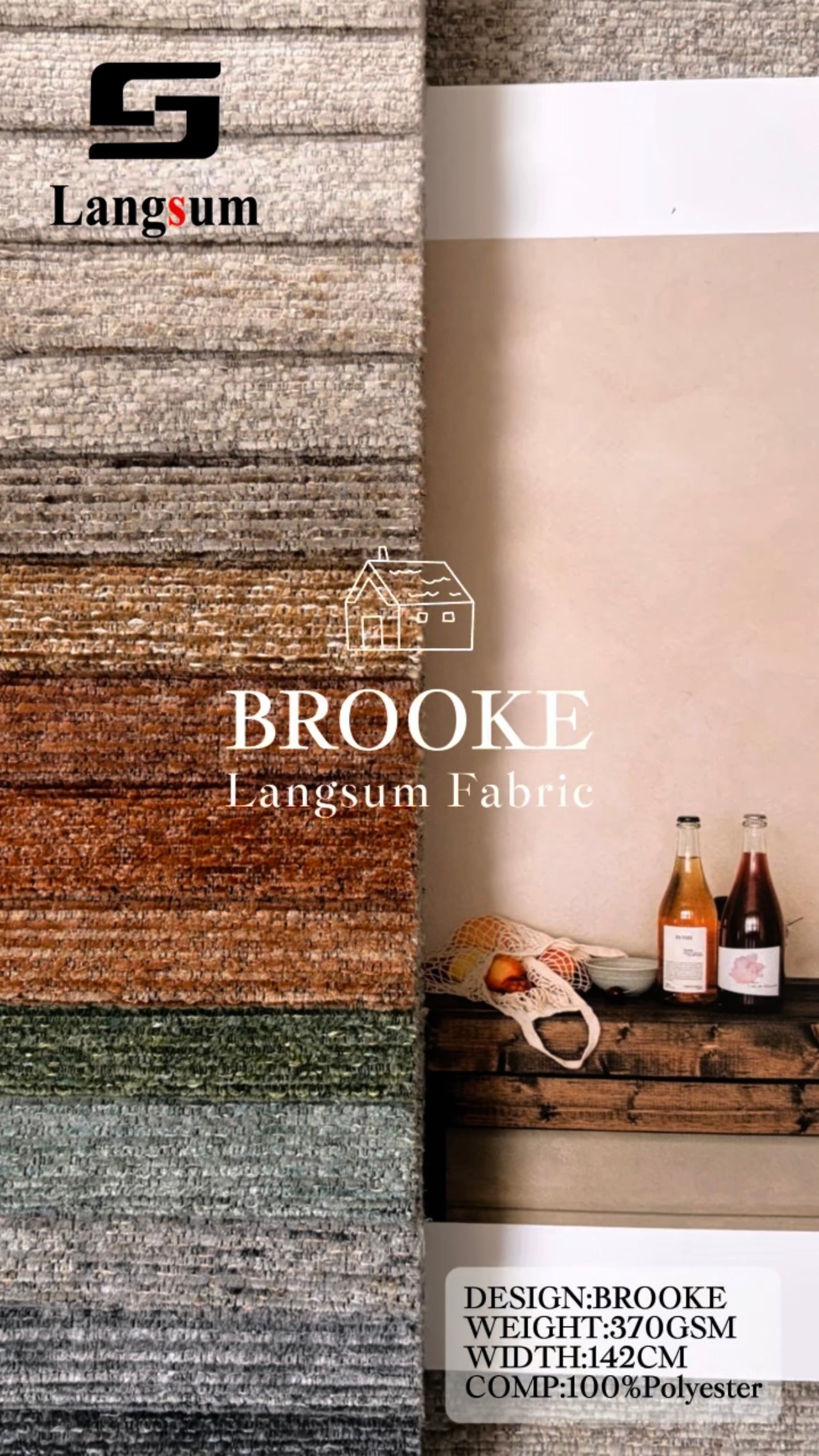 BROOKE Chenille Fabric Woven Jacquard Fabric – 370gsm, 56" Wide, 25 Colors Langsum Fabric
