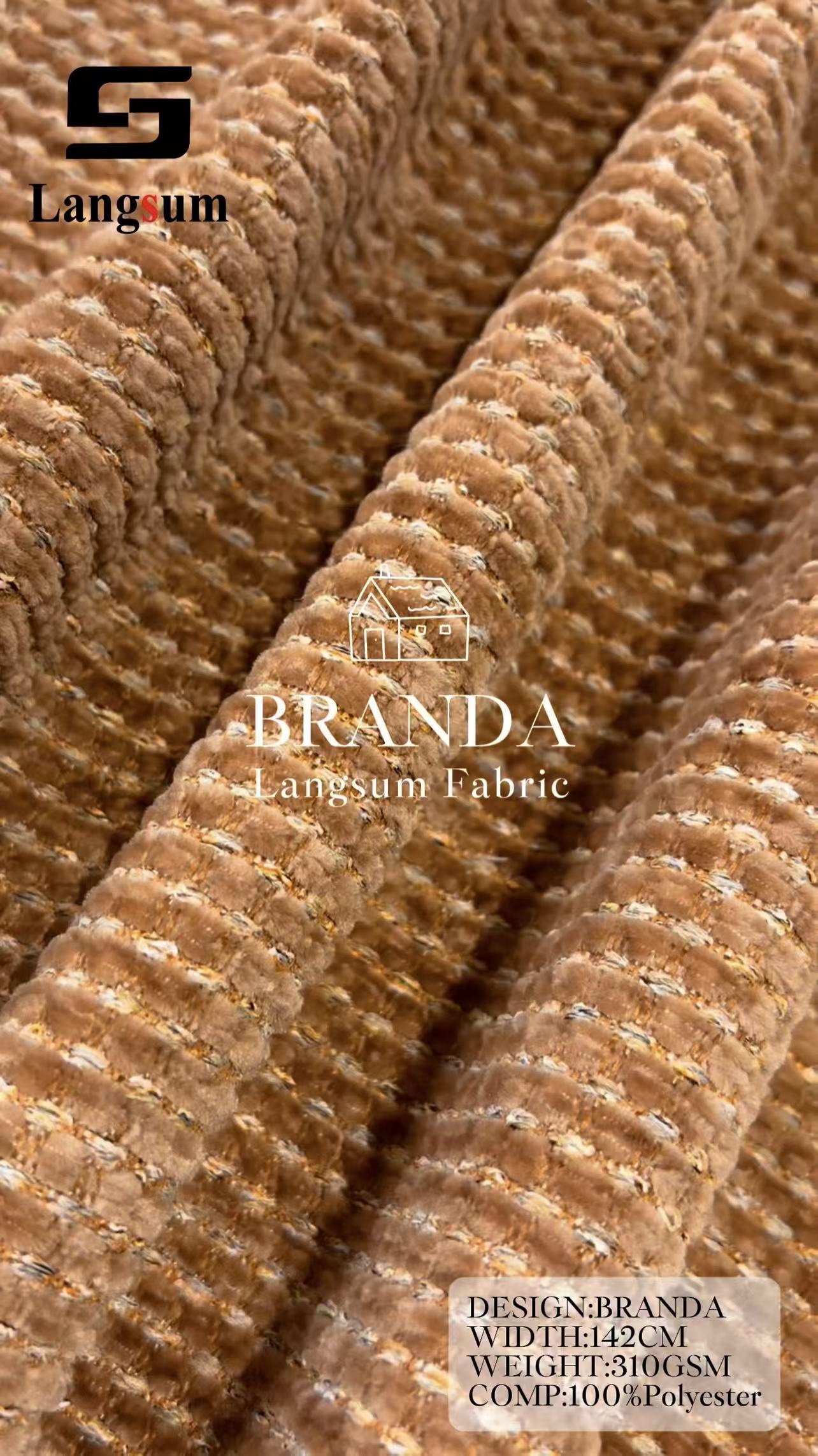 BRANDA Chenille Fabric Woven Jacquard Fabric – 310gsm, 56" Wide, 44 Colors Langsum Fabric