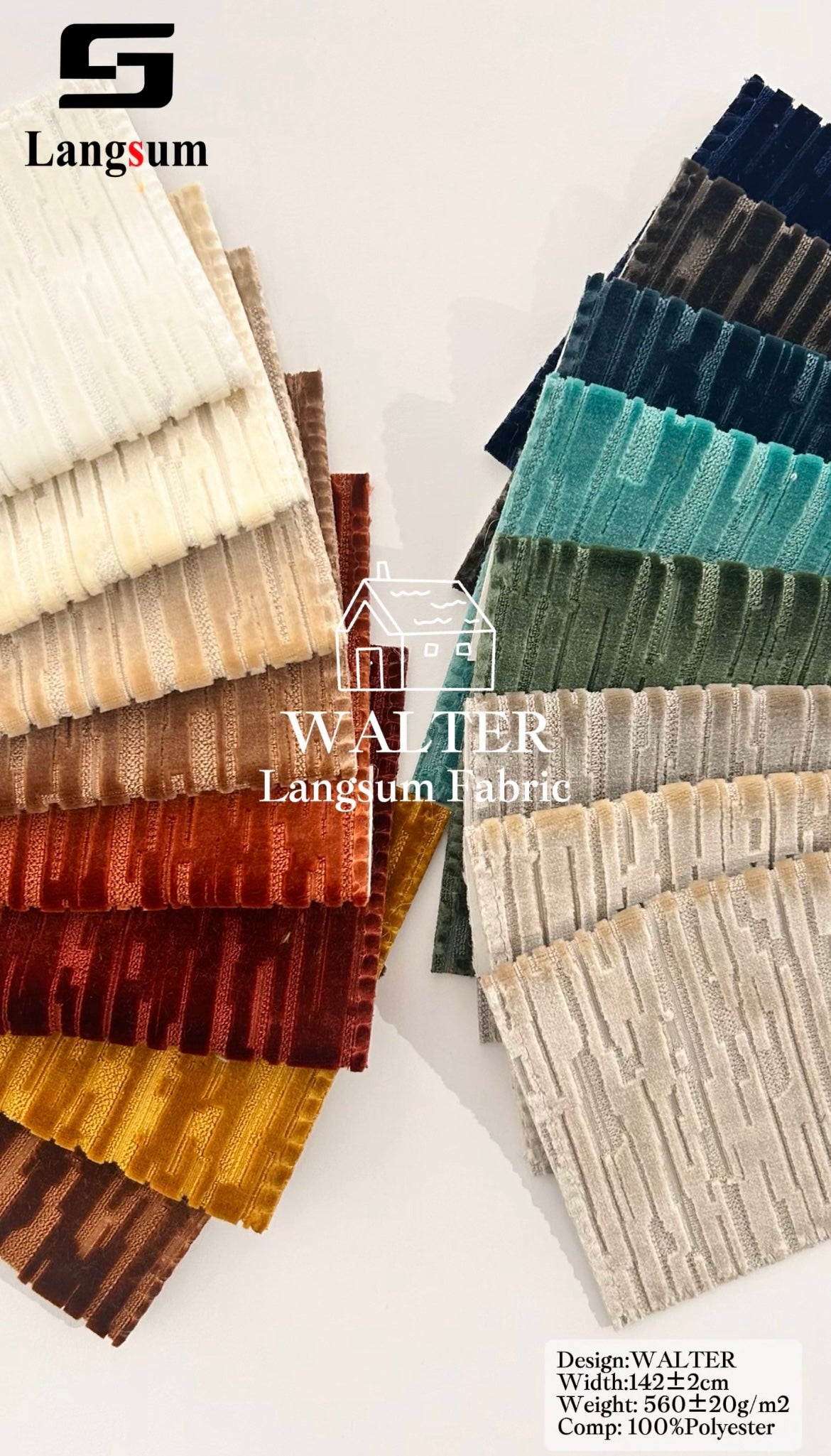WALTER Chenille Fabric Woven Jacquard Fabric – 560gsm, 56" Wide, 16 Colors Langsum Fabric