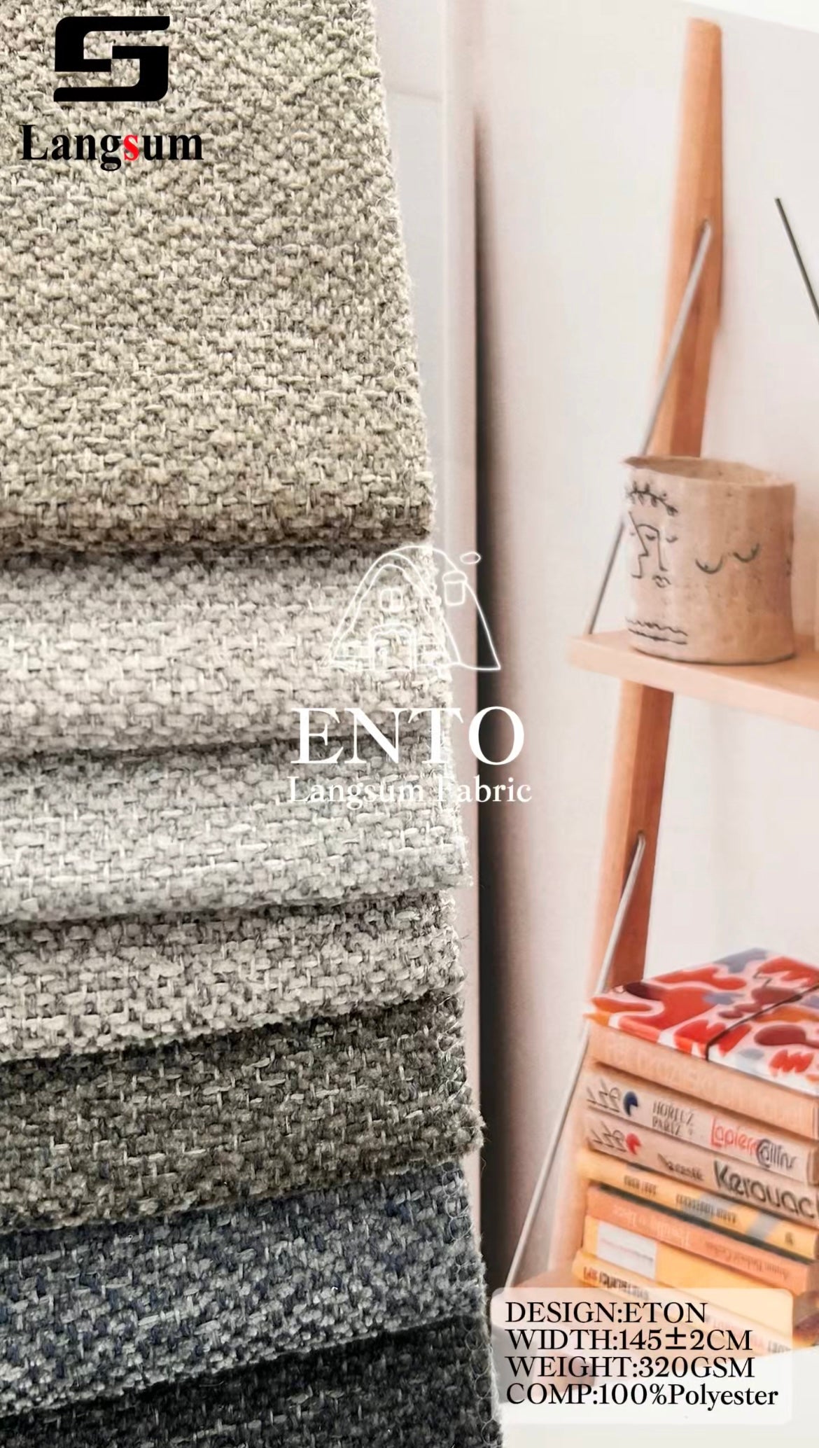 ENTO Suede Fabric Polyester Upholstery Fabric – 320gsm, 56" Wide, 23 Colors Langsum Fabric
