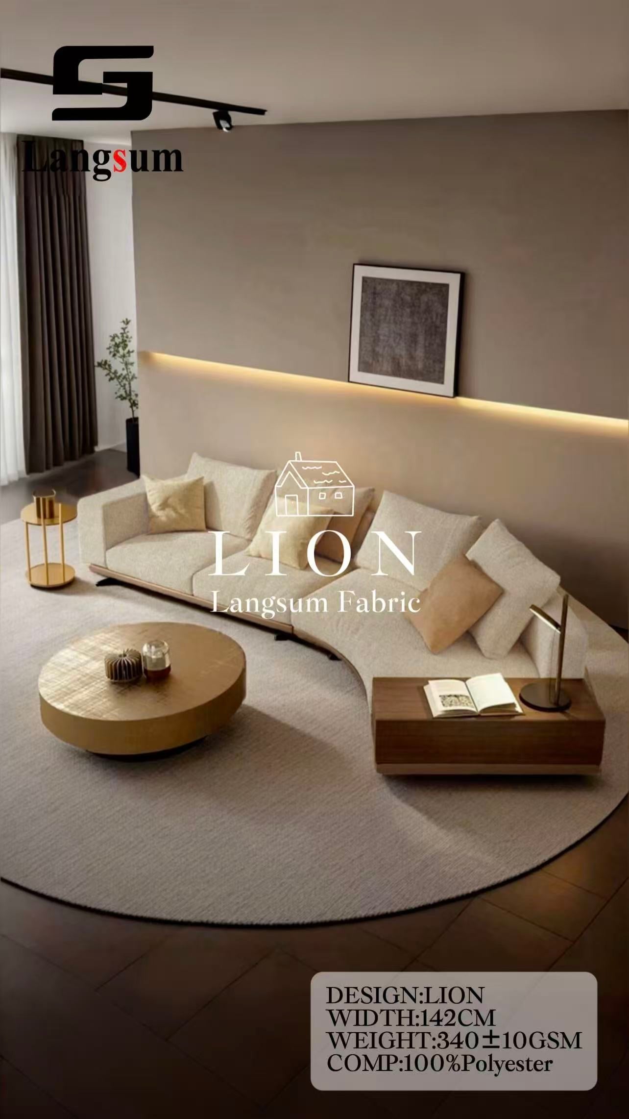 LION Chenille Fabric Woven Jacquard Fabric – 340gsm, 56" Wide, 26 Colors Langsum Fabric