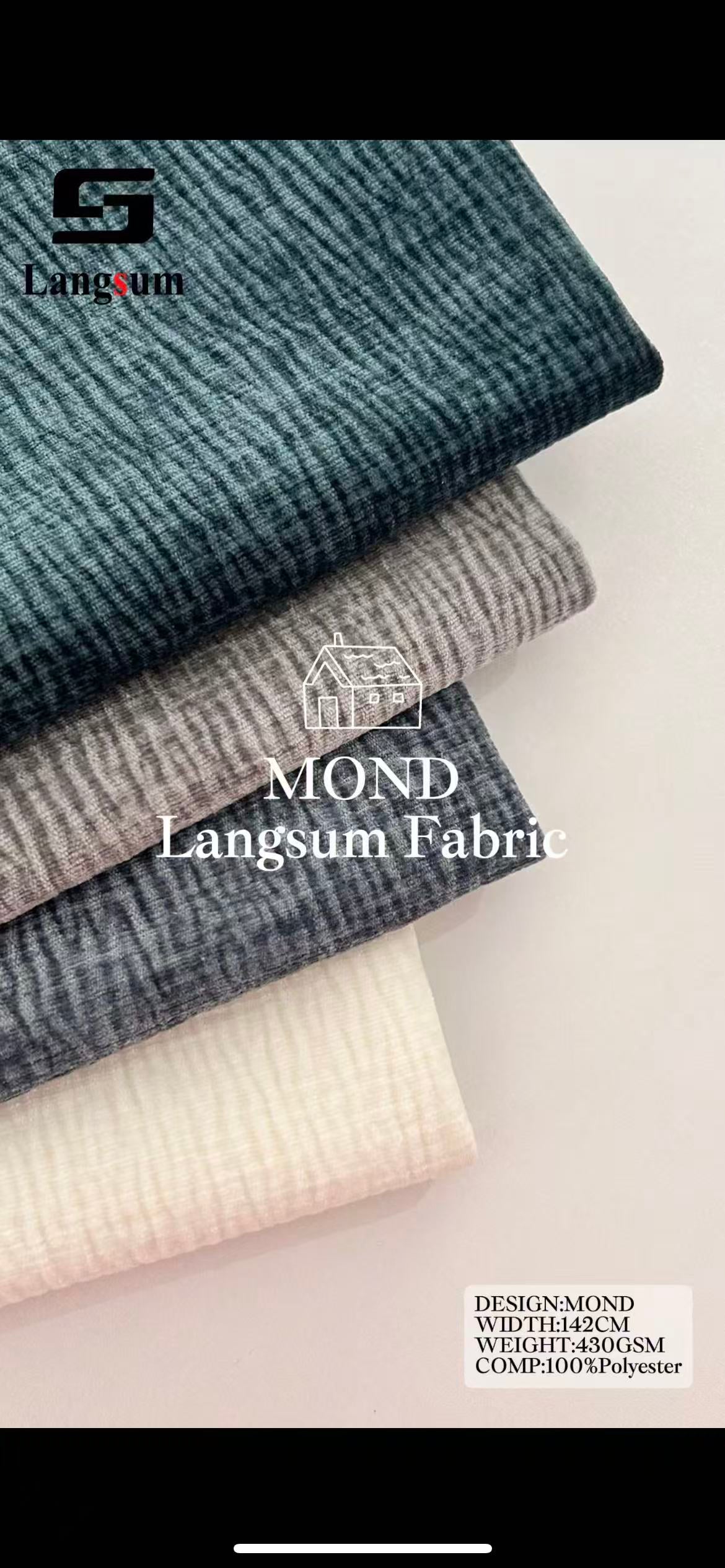 MOND Suede Fabric Polyester Upholstery Fabric – 430gsm, 56" Wide, 29 Colors Langsum Fabric