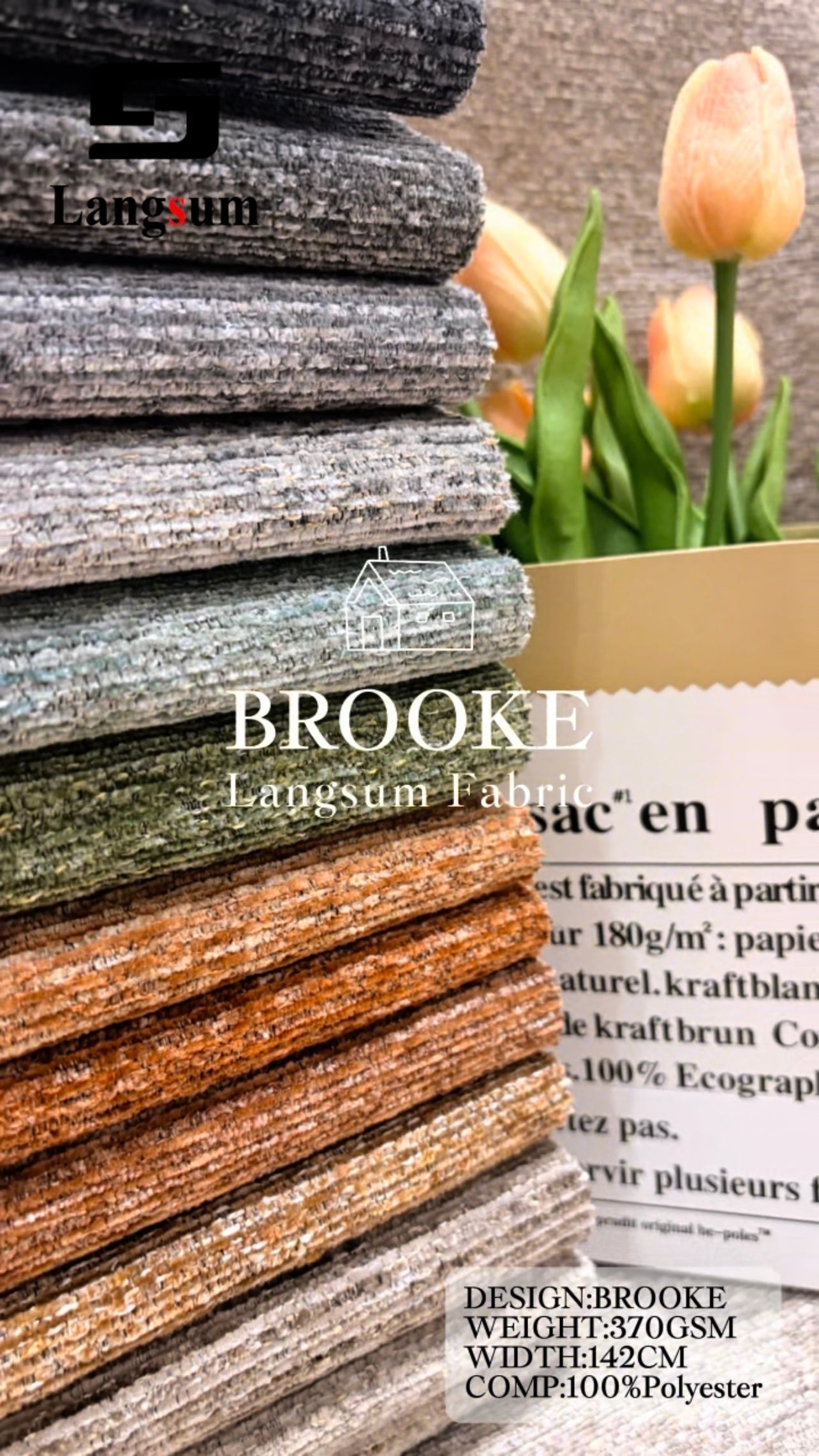 BROOKE Chenille Fabric Woven Jacquard Fabric – 370gsm, 56" Wide, 25 Colors Langsum Fabric