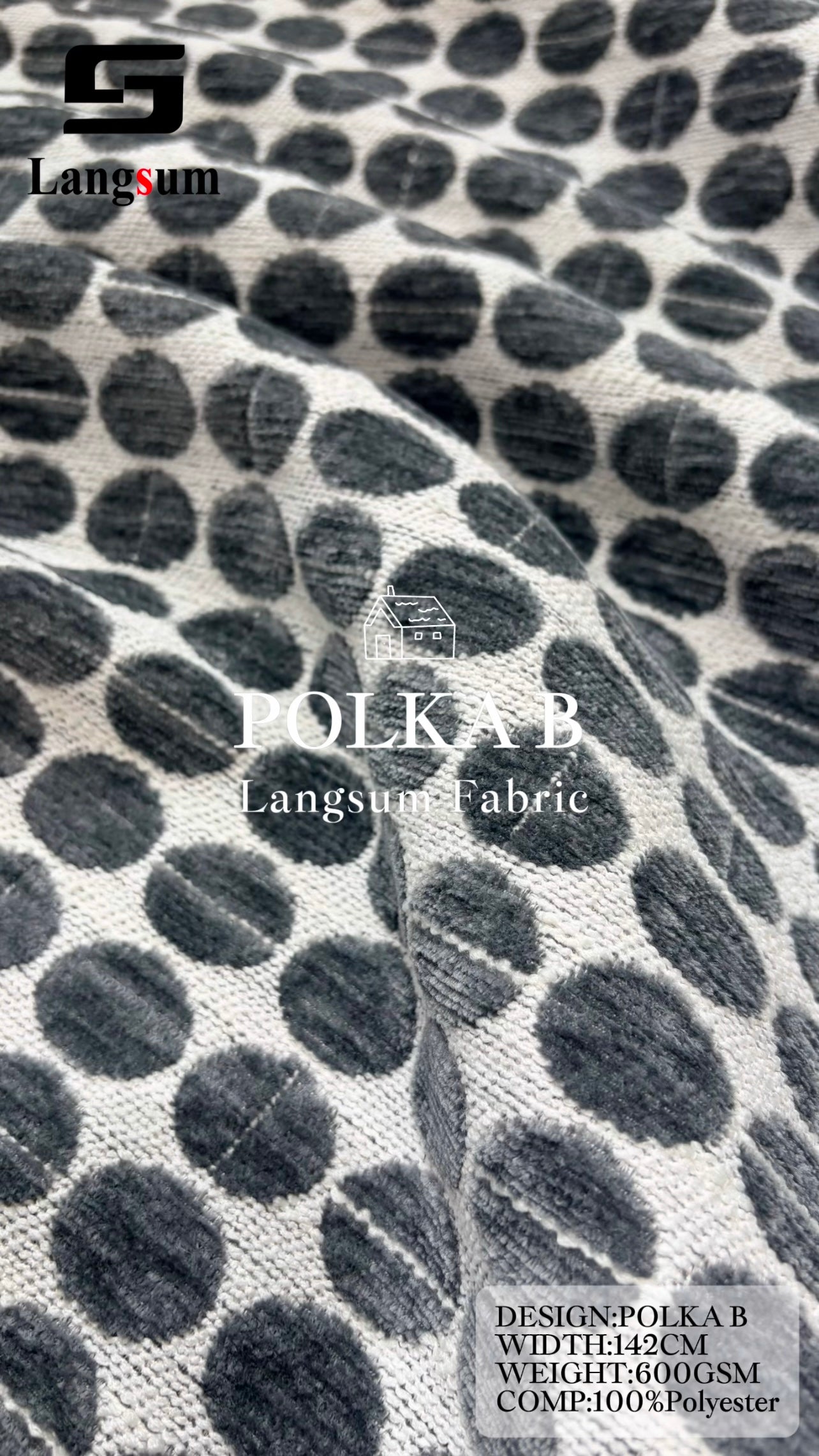 POLKA B Chenille Fabric Woven Jacquard Fabric – 600gsm, 56" Wide, 11 Colors Langsum Fabric