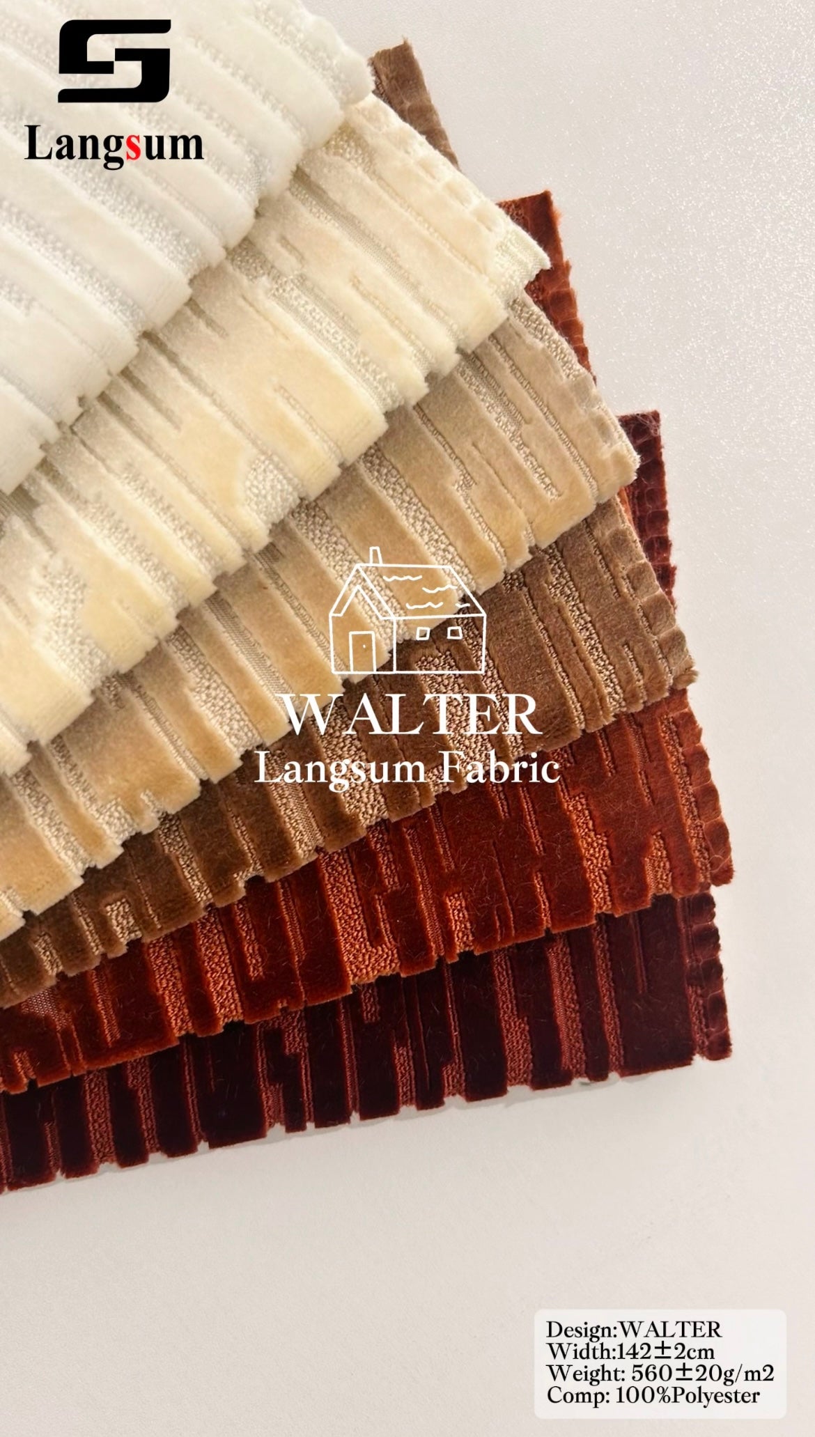 WALTER Chenille Fabric Woven Jacquard Fabric – 560gsm, 56" Wide, 16 Colors Langsum Fabric