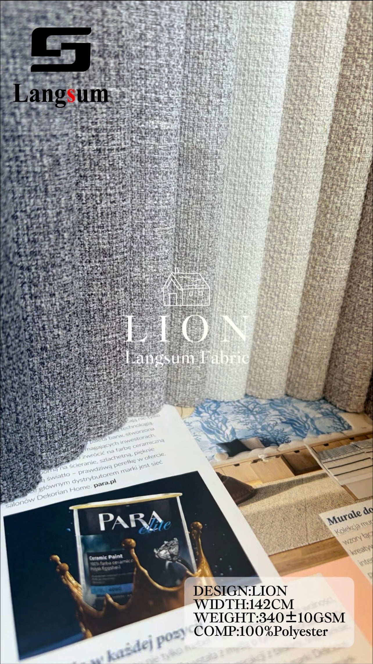 LION Chenille Fabric Woven Jacquard Fabric – 340gsm, 56" Wide, 26 Colors Langsum Fabric