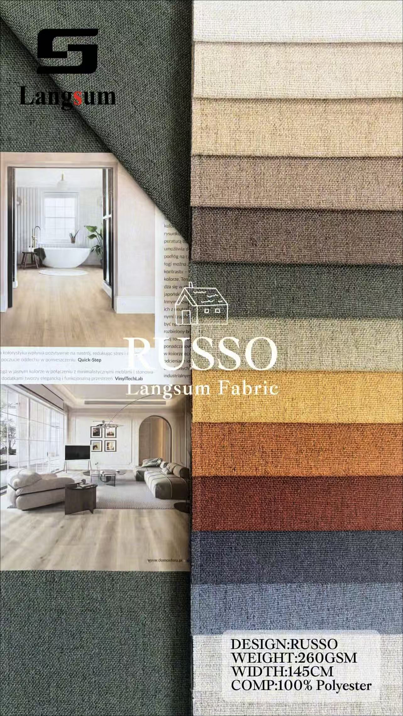 RUSSO Chenille Fabric Woven Jacquard Fabric – 260gsm, 56" Wide, 18 Colors Langsum Fabric