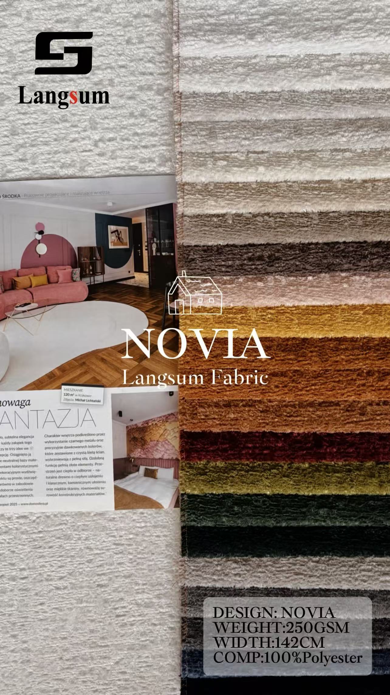 NOVIA Velvet Fabric Knitted Fabric Jacquard – 250gsm, 56" Wide, 22 Colors Langsum Fabric