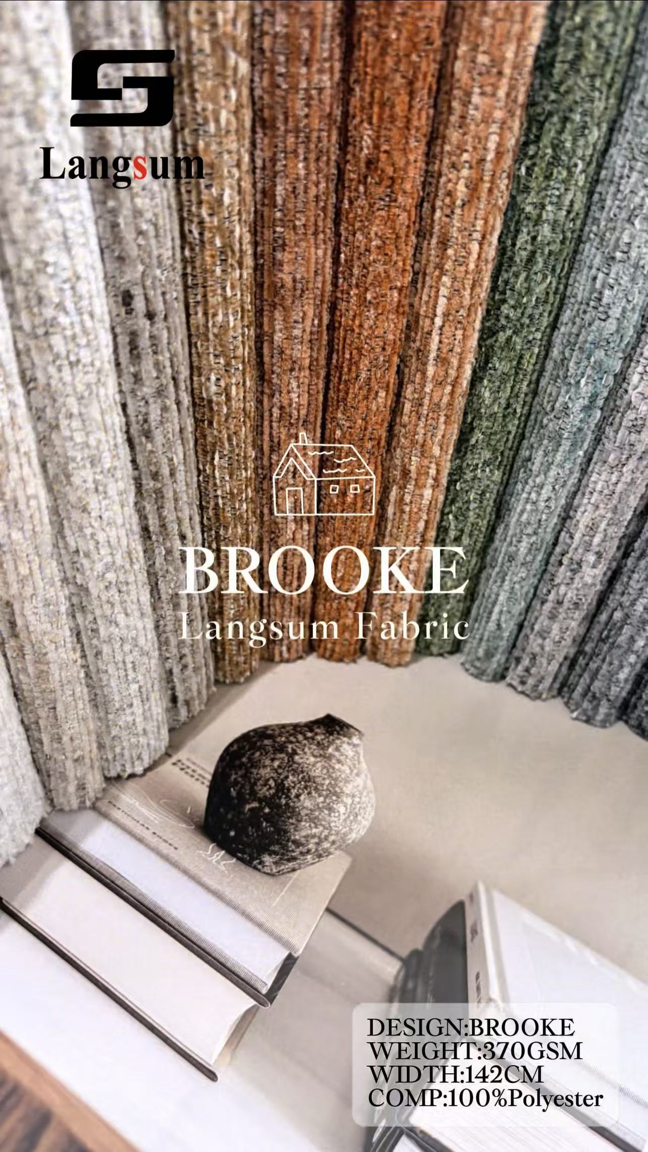 BROOKE Chenille Fabric Woven Jacquard Fabric – 370gsm, 56" Wide, 25 Colors Langsum Fabric