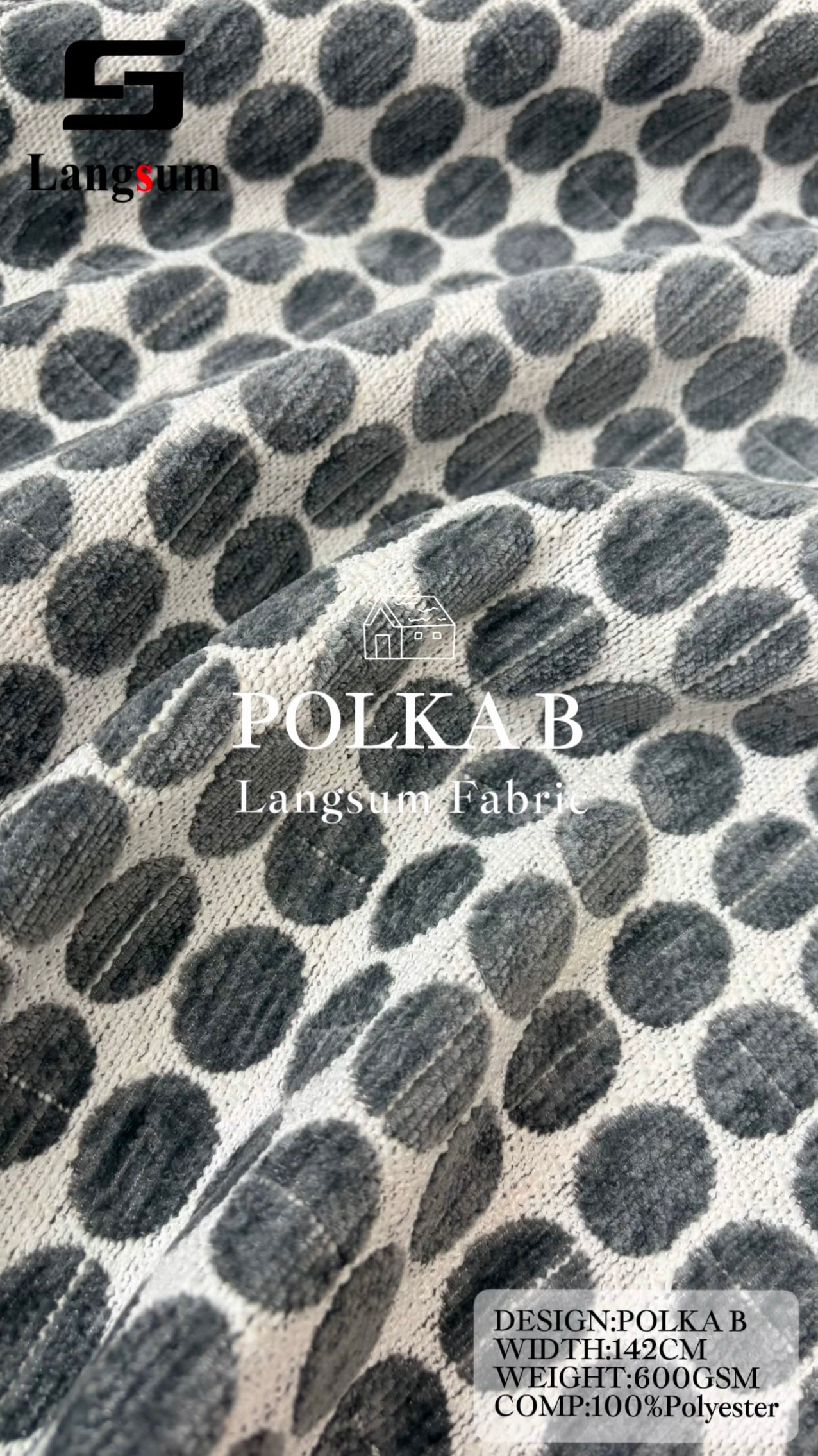 POLKA B Chenille Fabric Woven Jacquard Fabric – 600gsm, 56" Wide, 11 Colors Langsum Fabric