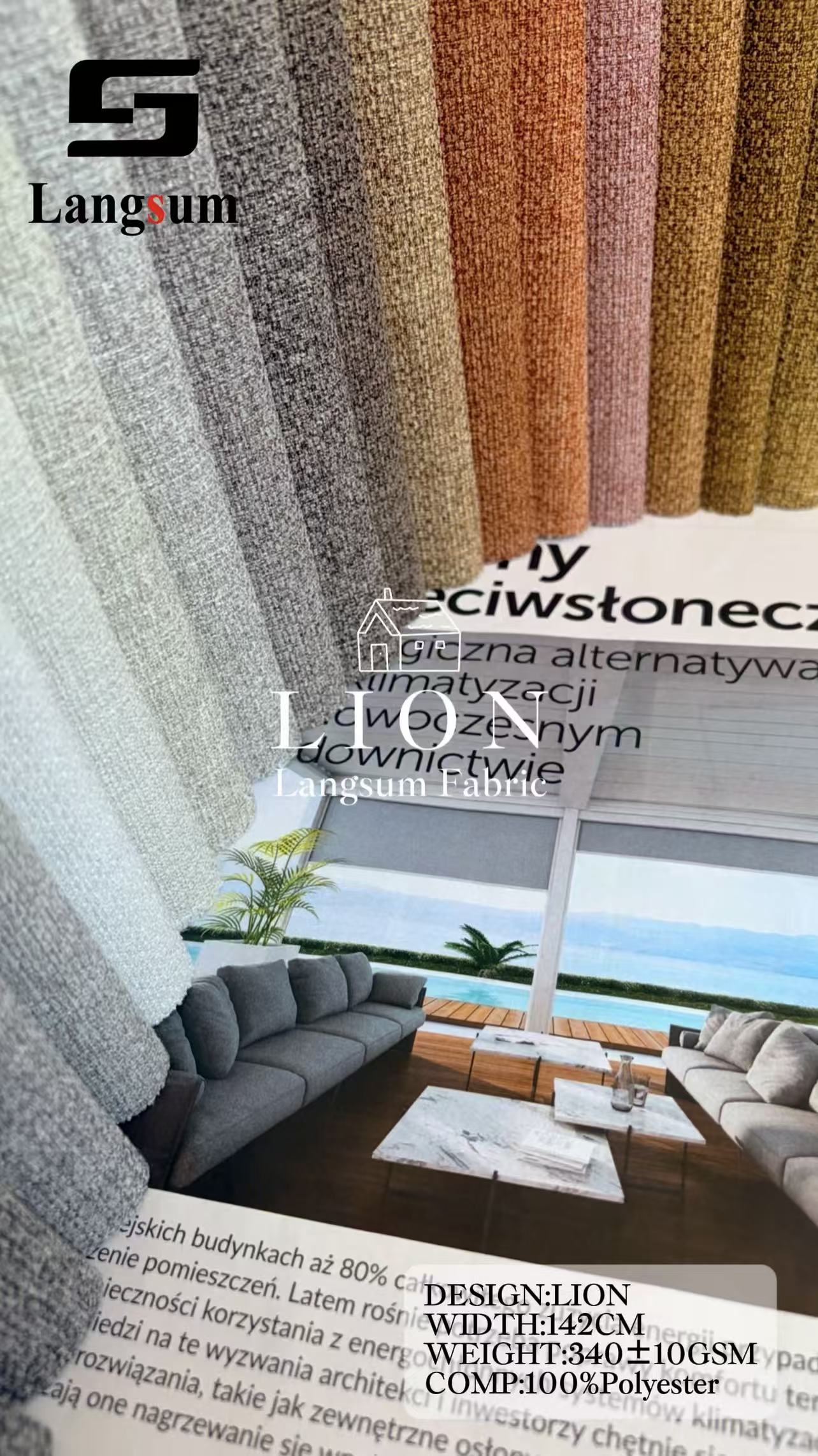 LION Chenille Fabric Woven Jacquard Fabric – 340gsm, 56" Wide, 26 Colors Langsum Fabric