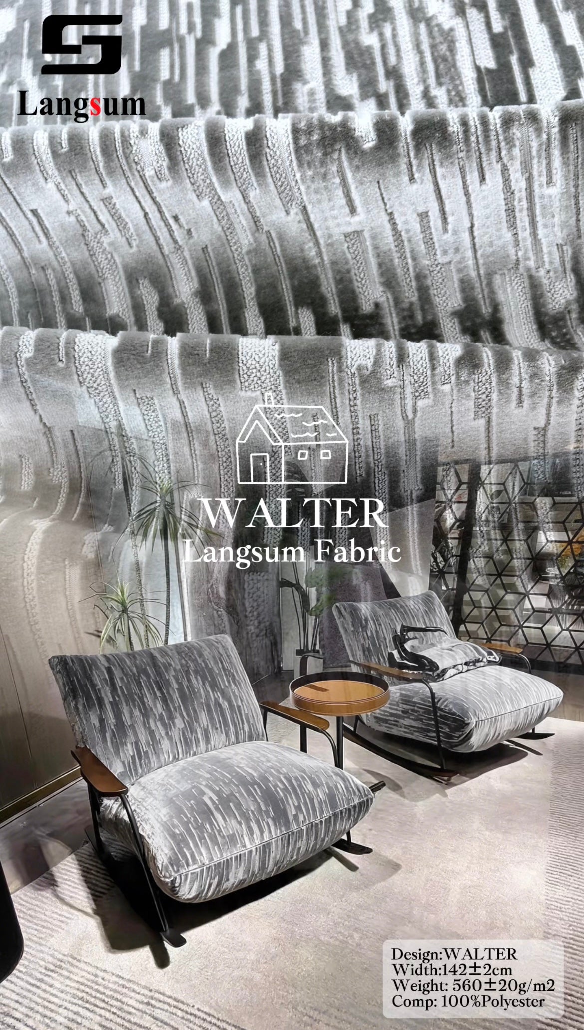 WALTER Chenille Fabric Woven Jacquard Fabric – 560gsm, 56" Wide, 16 Colors Langsum Fabric