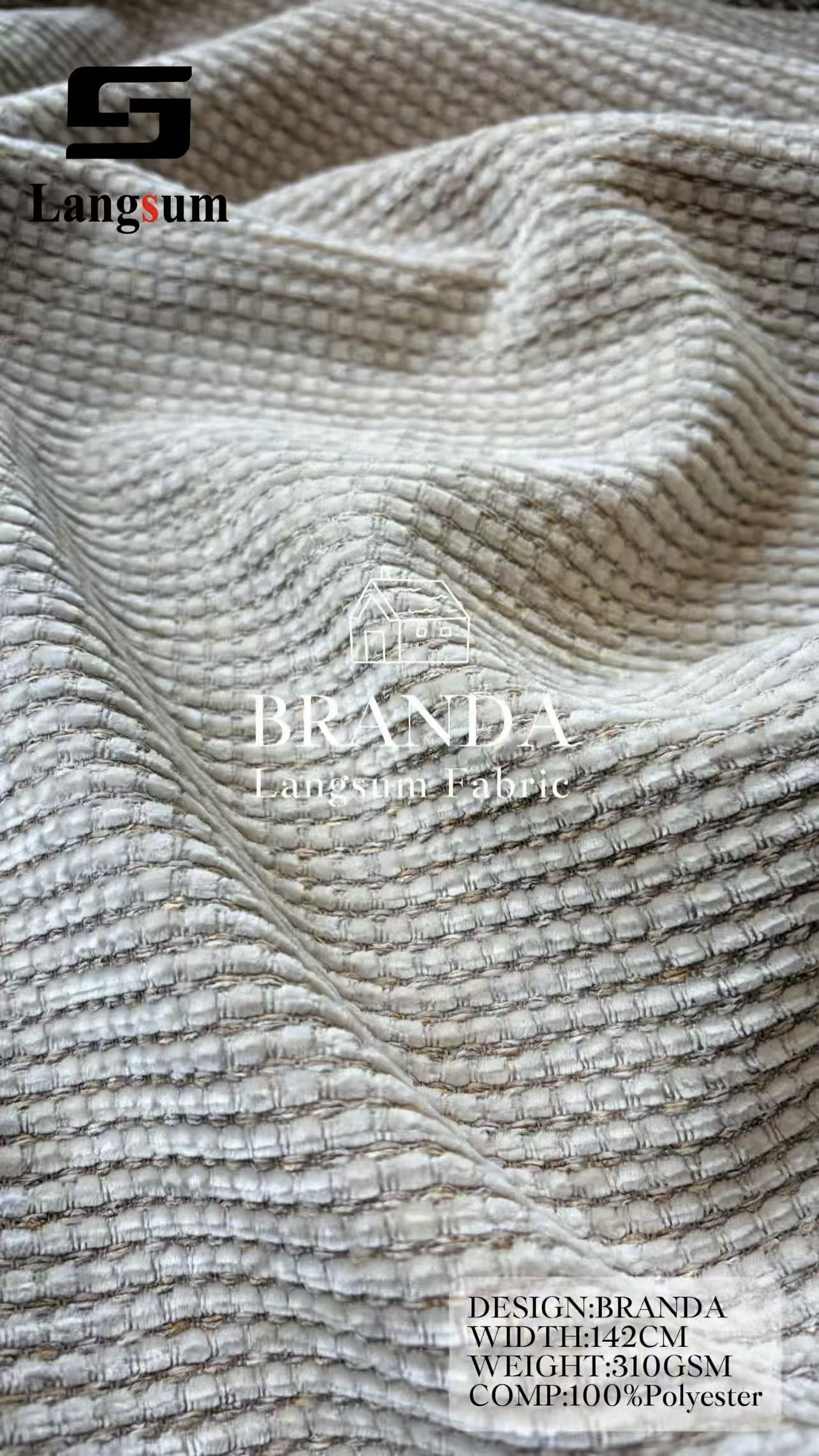 BRANDA Chenille Fabric Woven Jacquard Fabric – 310gsm, 56" Wide, 44 Colors Langsum Fabric