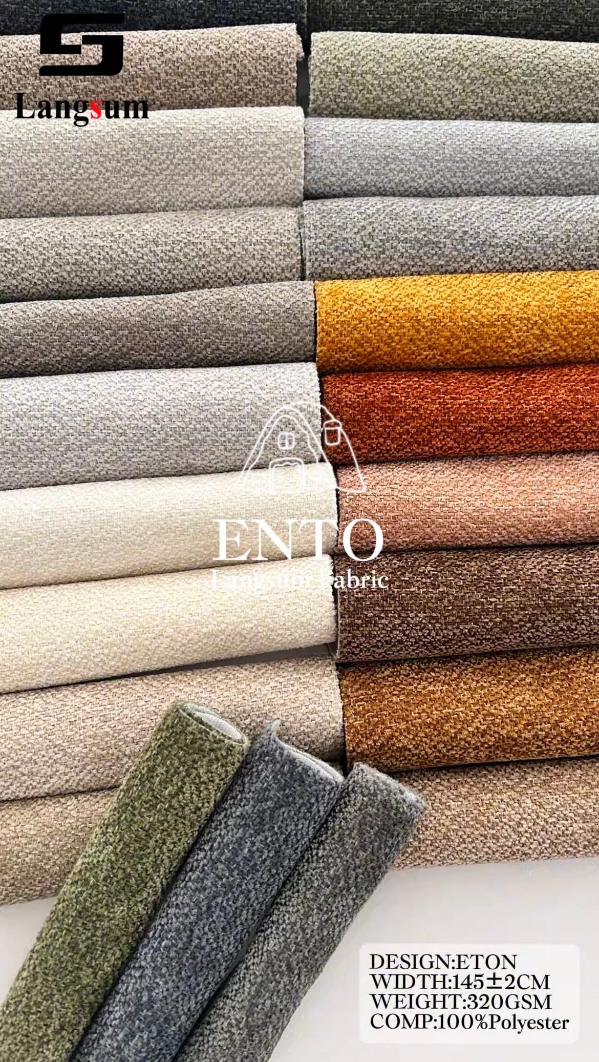 ENTO Suede Fabric Polyester Upholstery Fabric – 320gsm, 56" Wide, 23 Colors Langsum Fabric