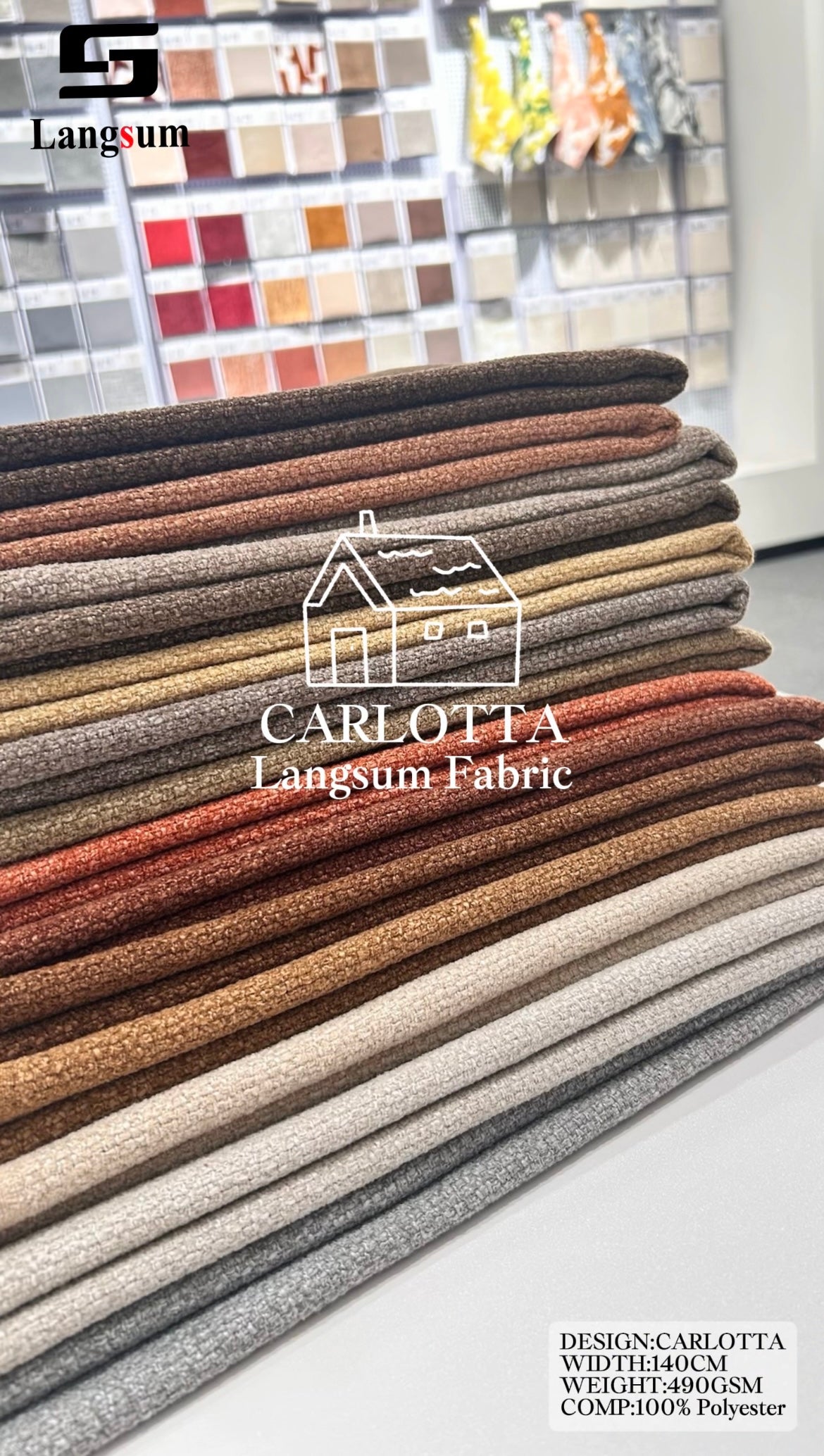 CARLOTTA Textured Polyester Upholstery Fabric – 490gsm, 55" Wide Langsum Fabric