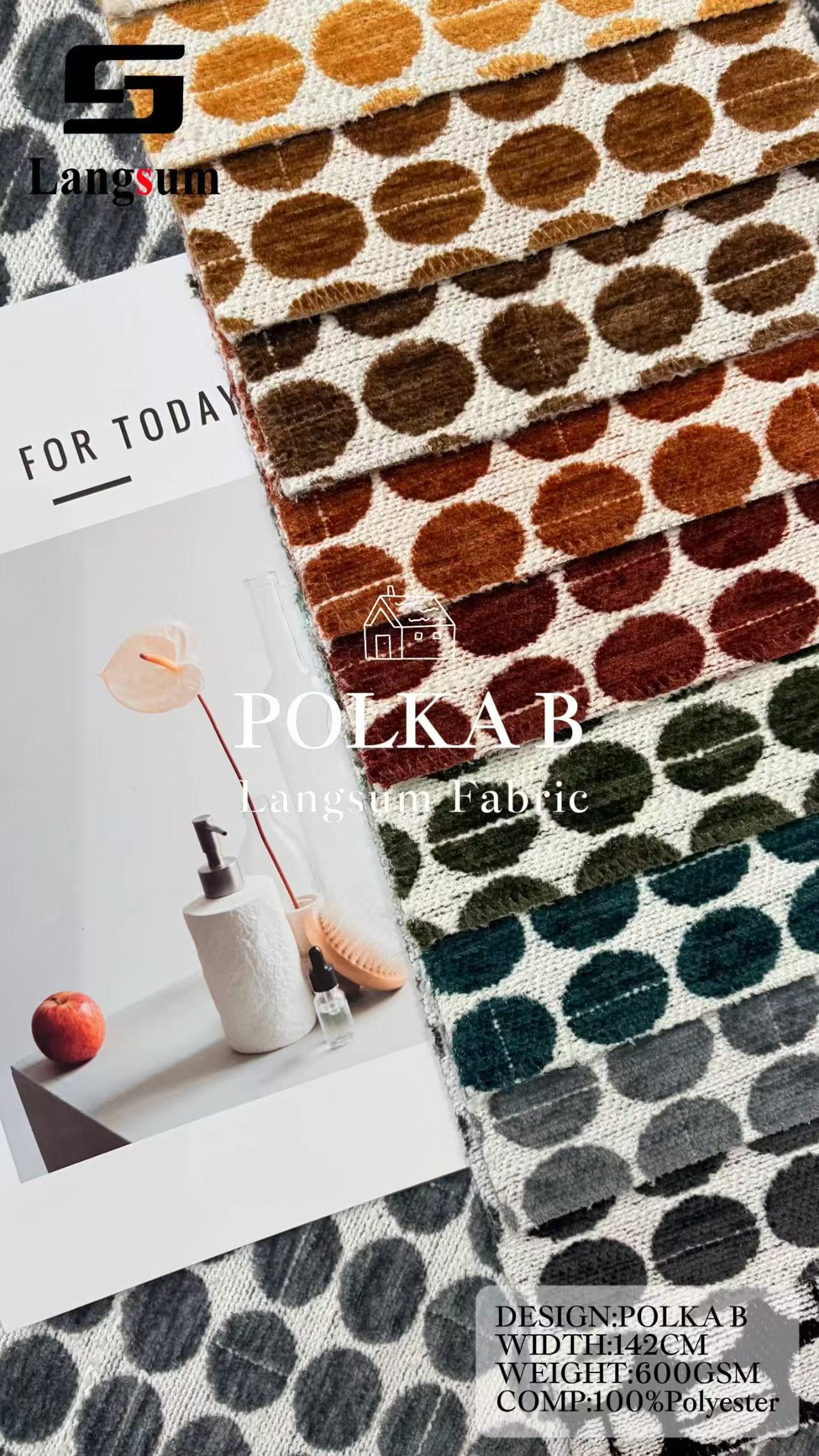 POLKA B Chenille Fabric Woven Jacquard Fabric – 600gsm, 56" Wide, 11 Colors Langsum Fabric