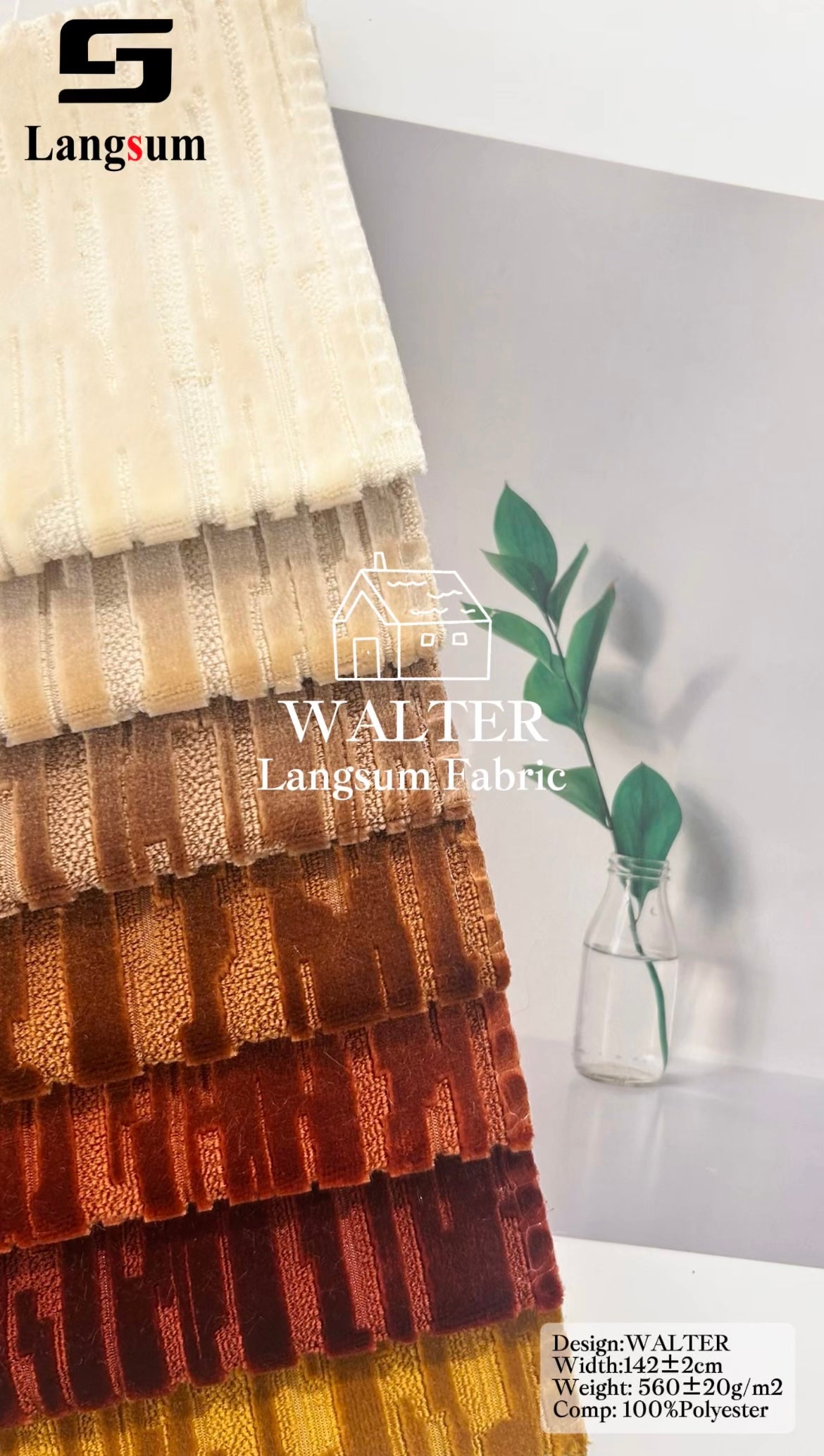 WALTER Chenille Fabric Woven Jacquard Fabric – 560gsm, 56" Wide, 16 Colors Langsum Fabric