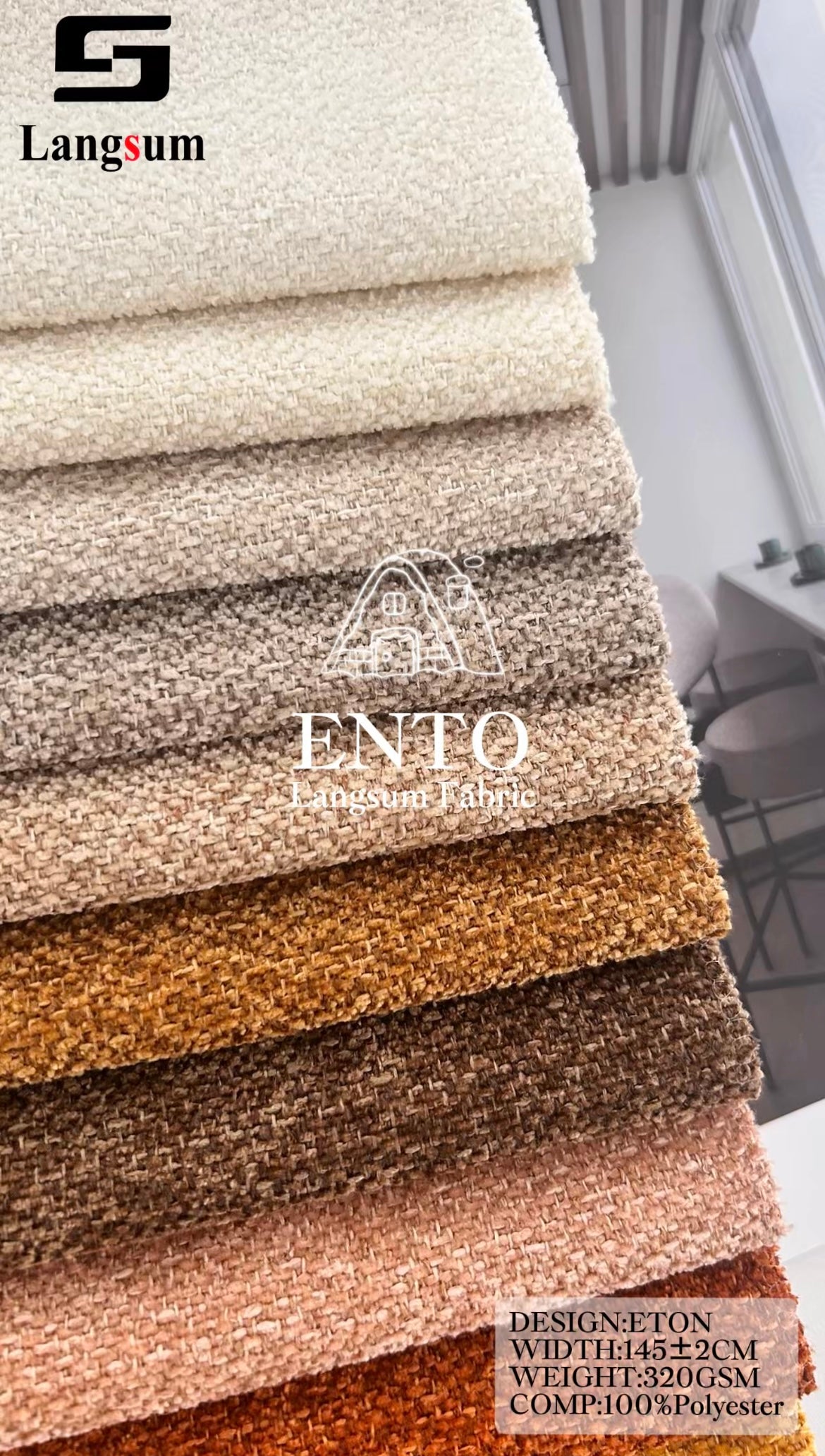 ENTO Suede Fabric Polyester Upholstery Fabric – 320gsm, 56" Wide, 23 Colors Langsum Fabric